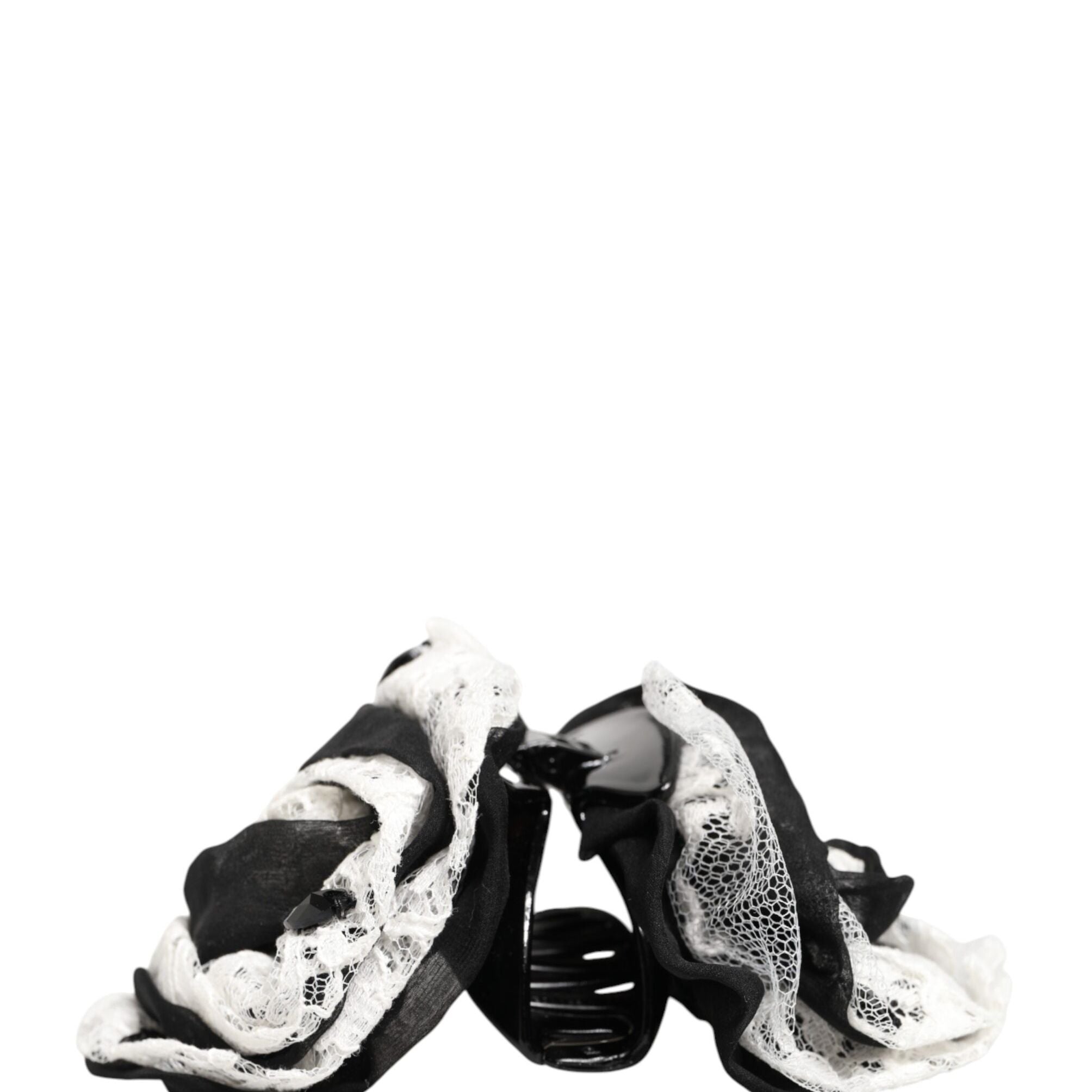 Dolce & Gabbana Black White Silk Floral Lace Crystal Accessory Hair Claw