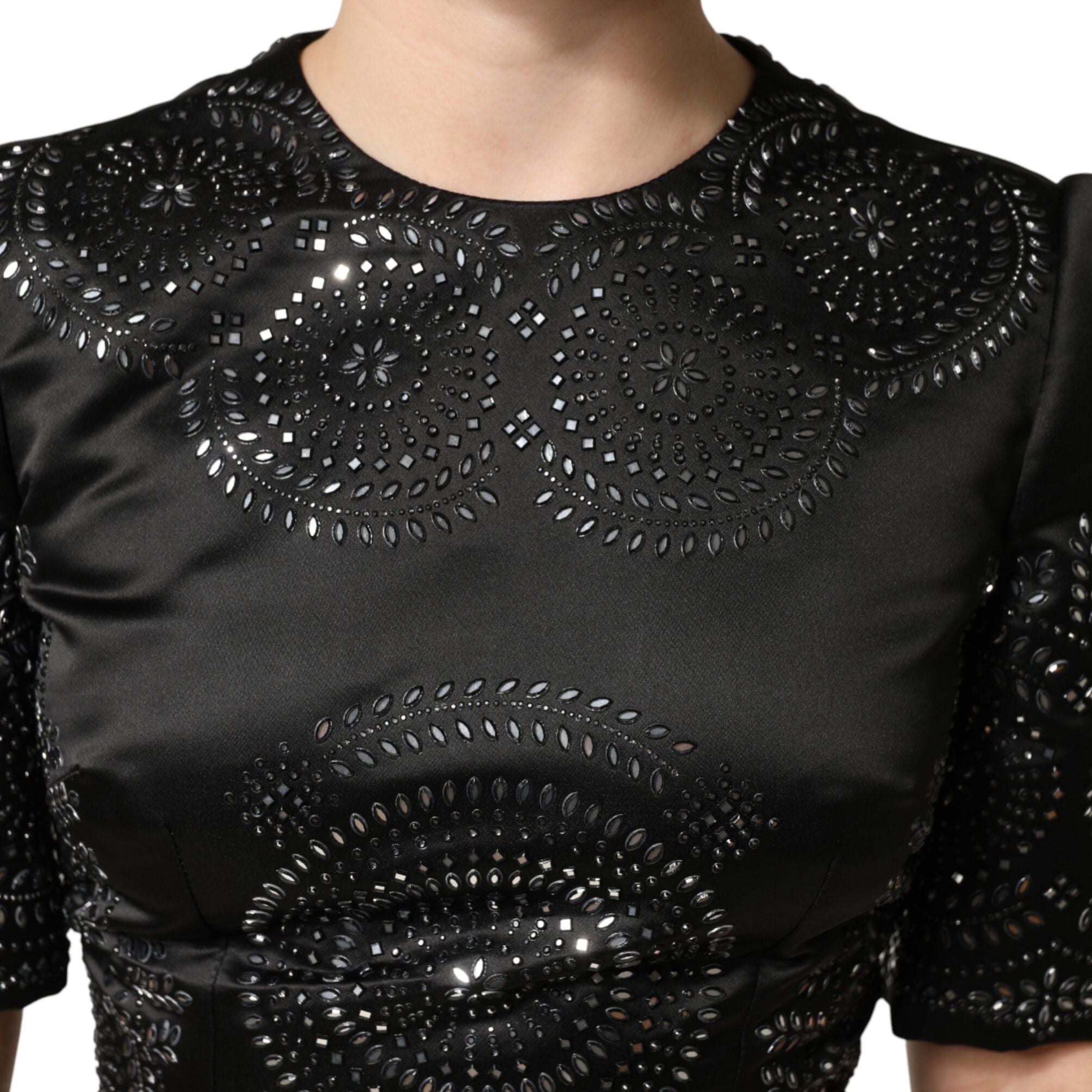 Dolce & Gabbana Black Embellished Short Sleeve Sheath Dress