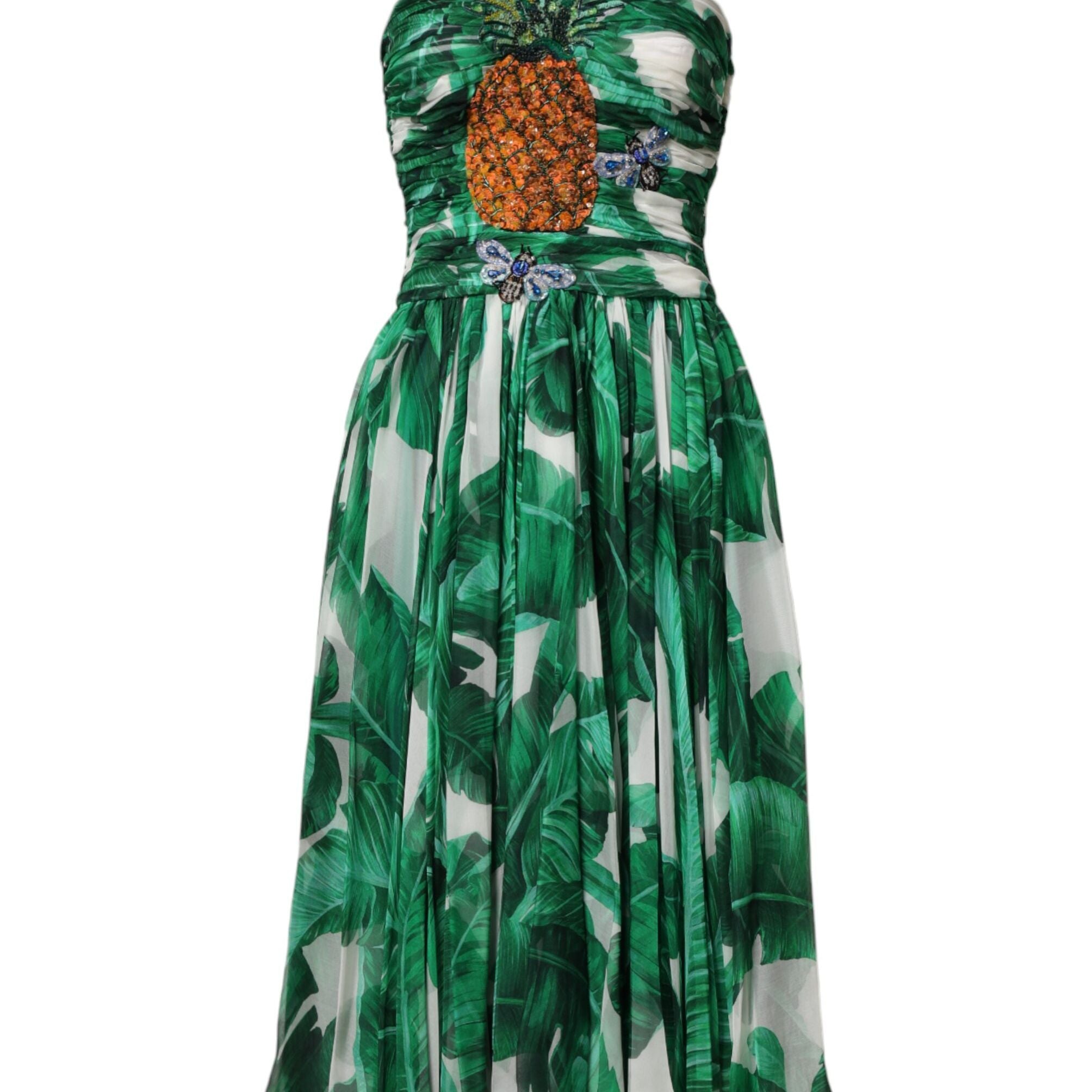 Dolce & Gabbana Green Pineapple Embellished BananaLeaf Dress