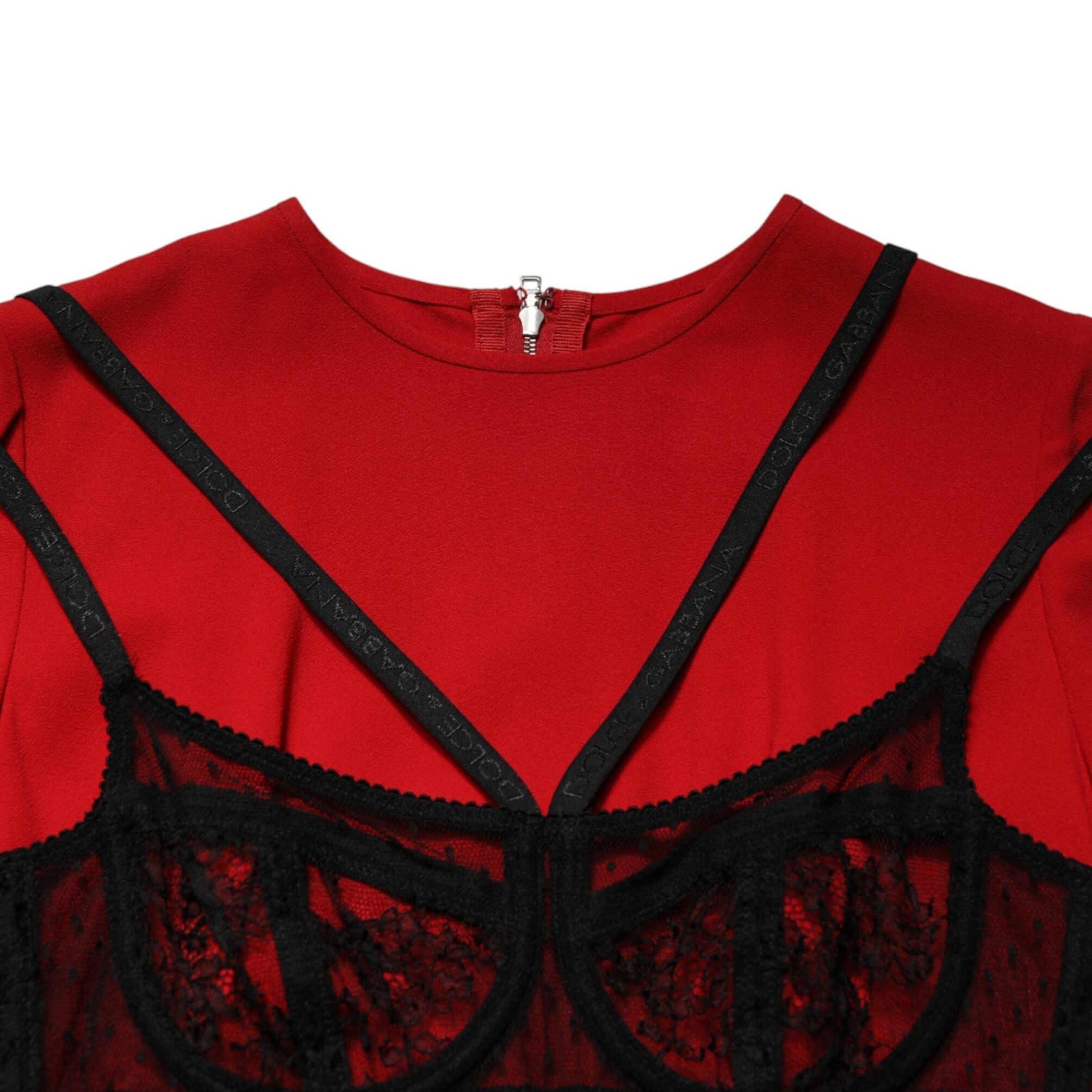 Dolce & Gabbana Black Red Contrasting Bra Cady Midi Dress