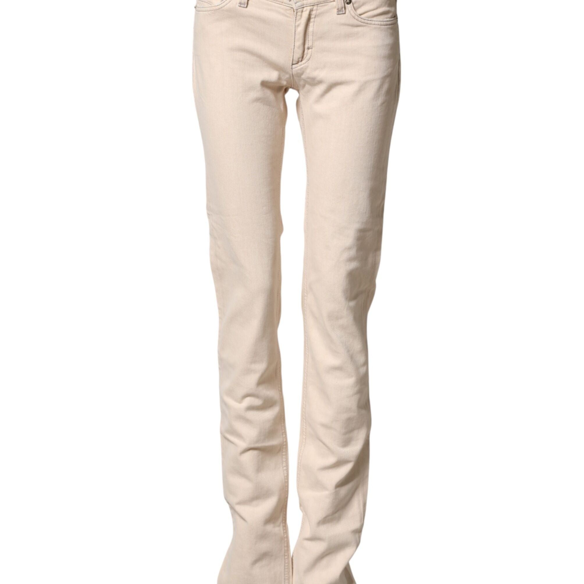 Dolce & Gabbana Beige Low Waist Cotton Slim Fit Denim Trousers Jeans