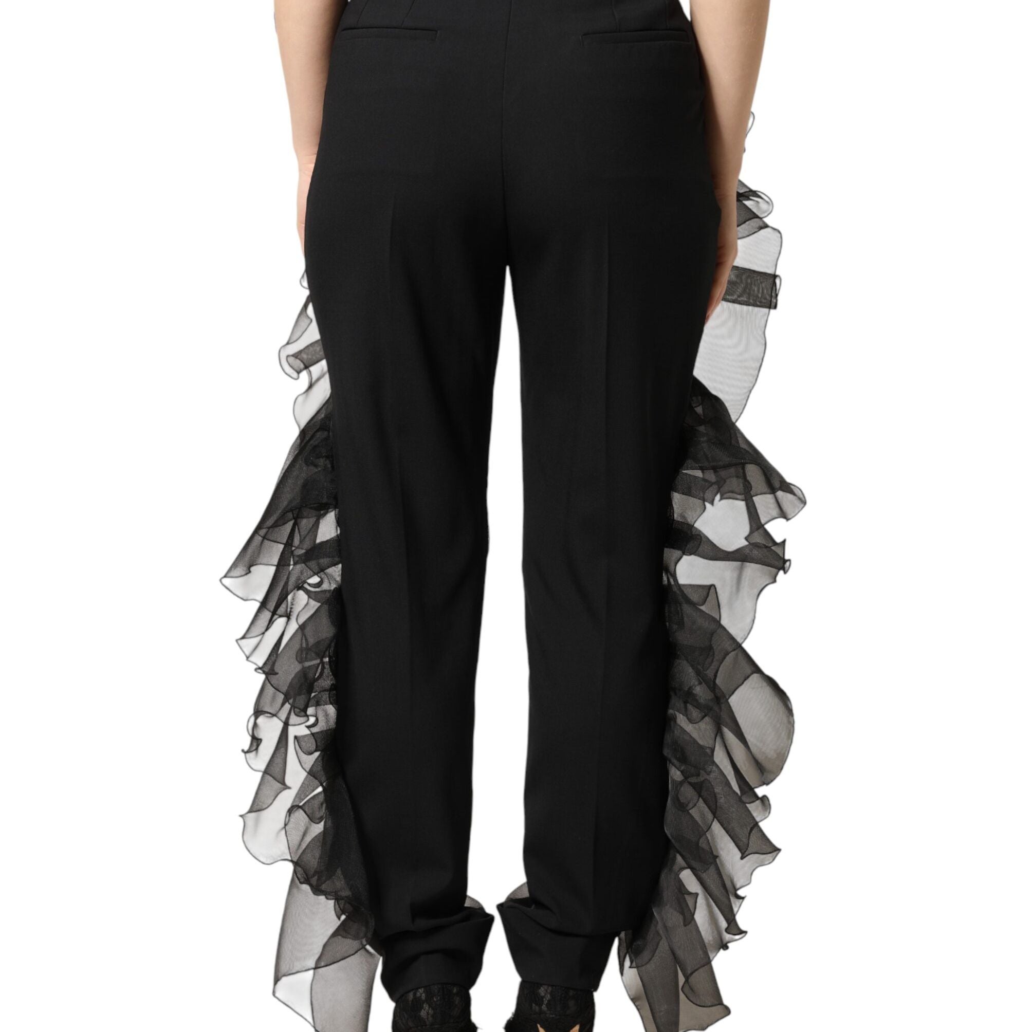 Dolce & Gabbana Black High Waist Tulle Wool Trouser Pants