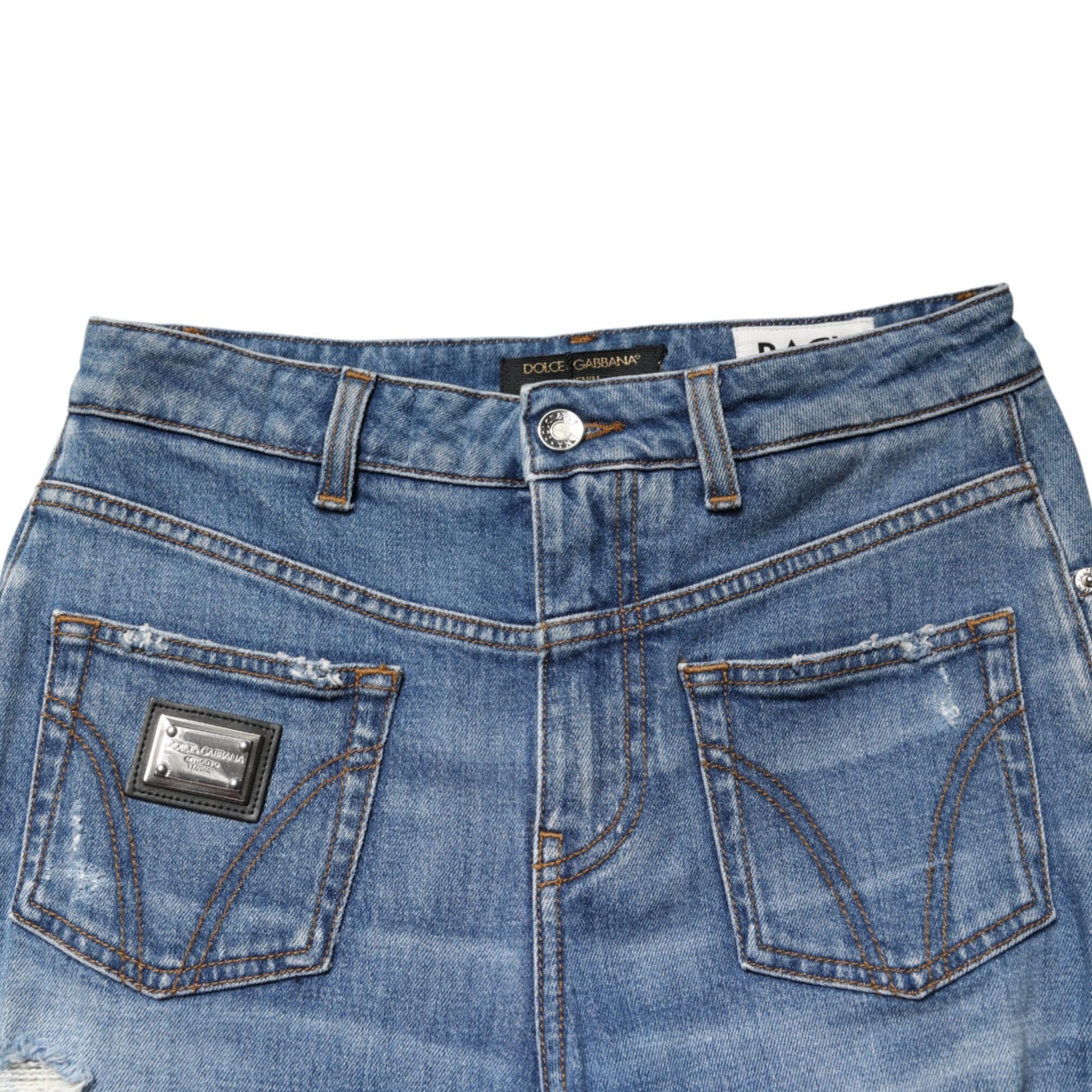 Dolce & Gabbana Blue Distressed Washed Cotton Denim Jeans