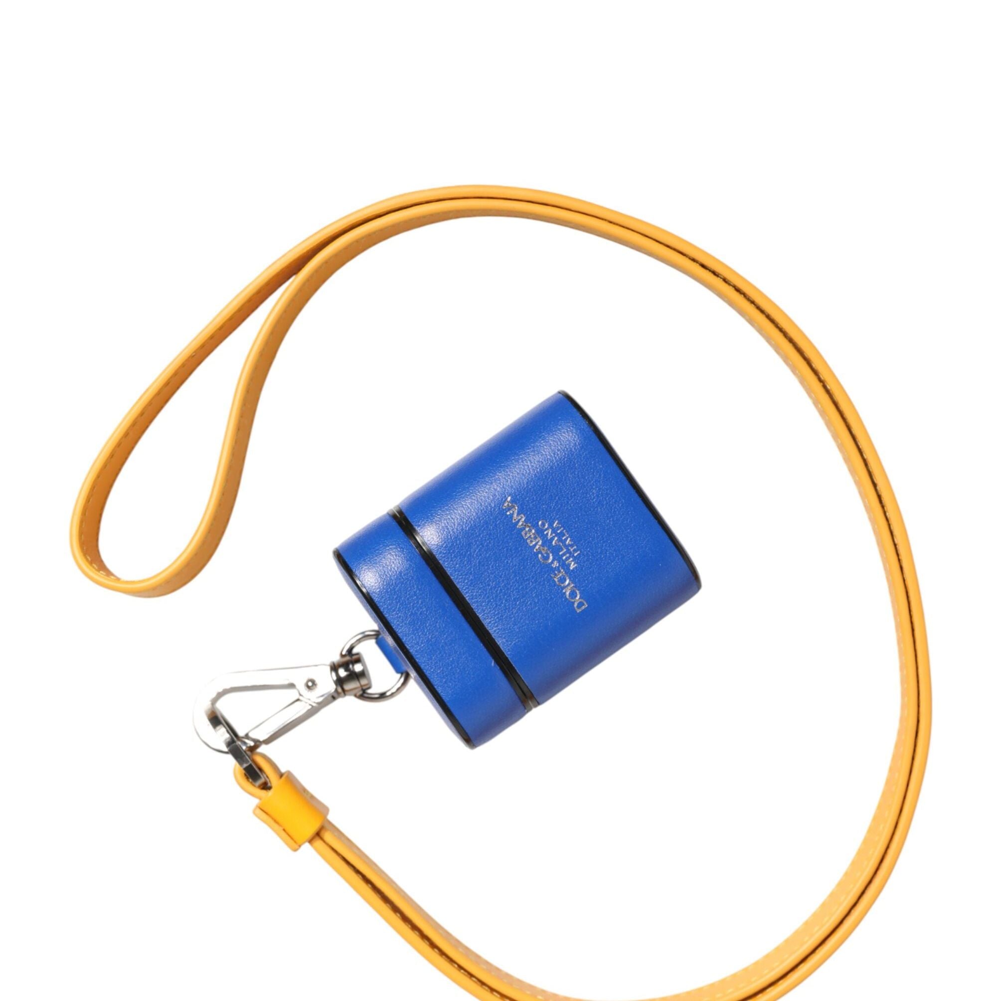Dolce & Gabbana Blue Yellow Calfskin Leather Logo Strap Men Airpods Case