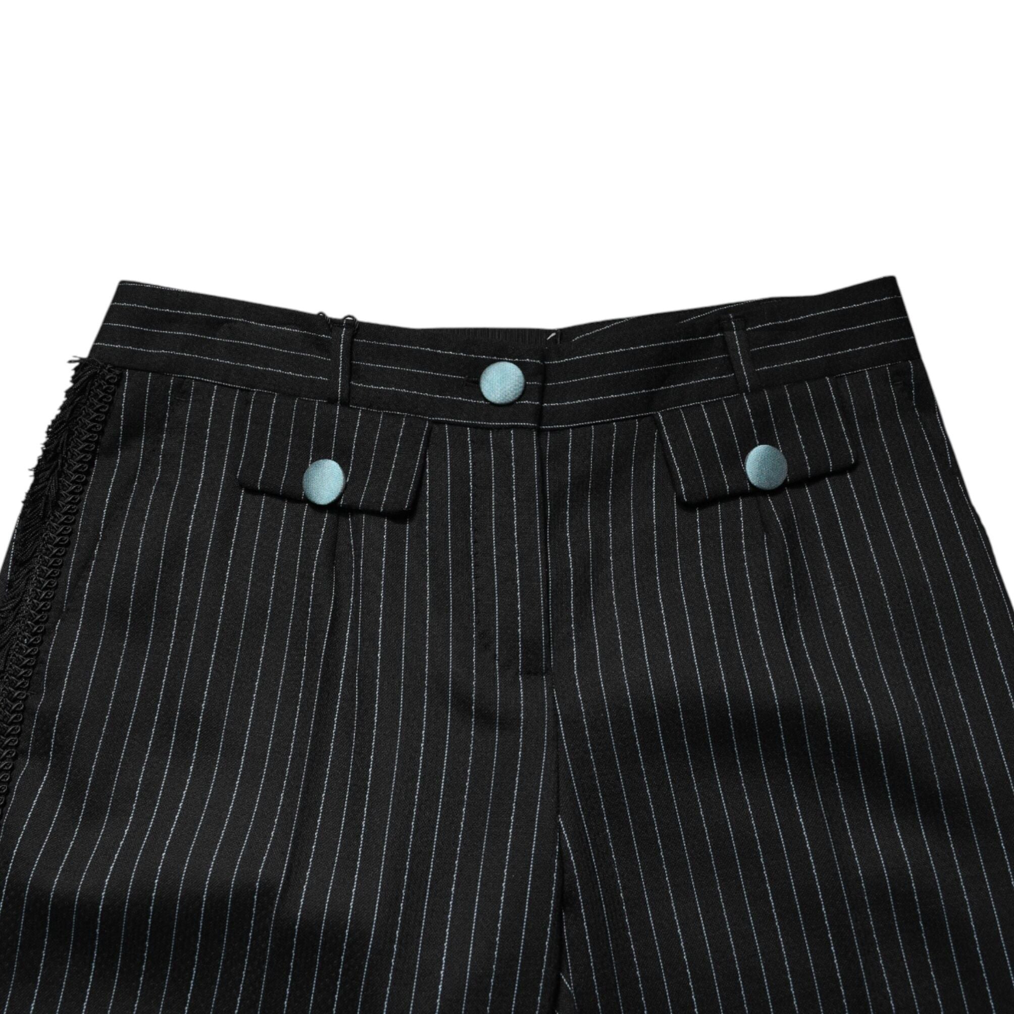 Dolce & Gabbana Black Wool Stripes Cropped Trouser Pants