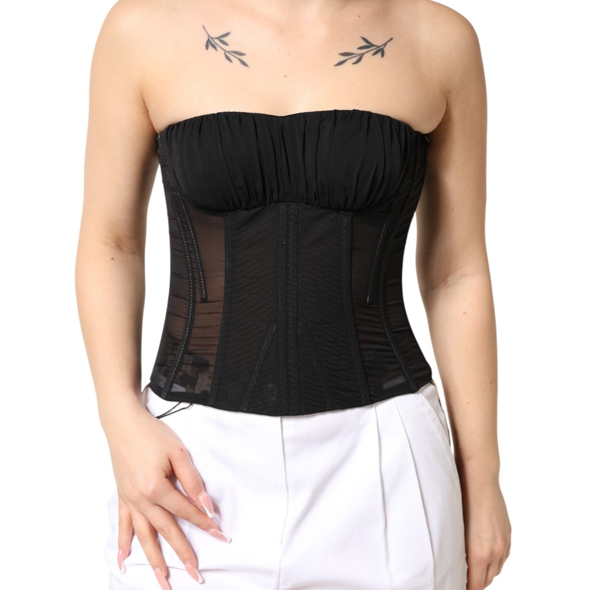 Dolce & Gabbana Black Silk Lace Bustier Corset Strapless Top