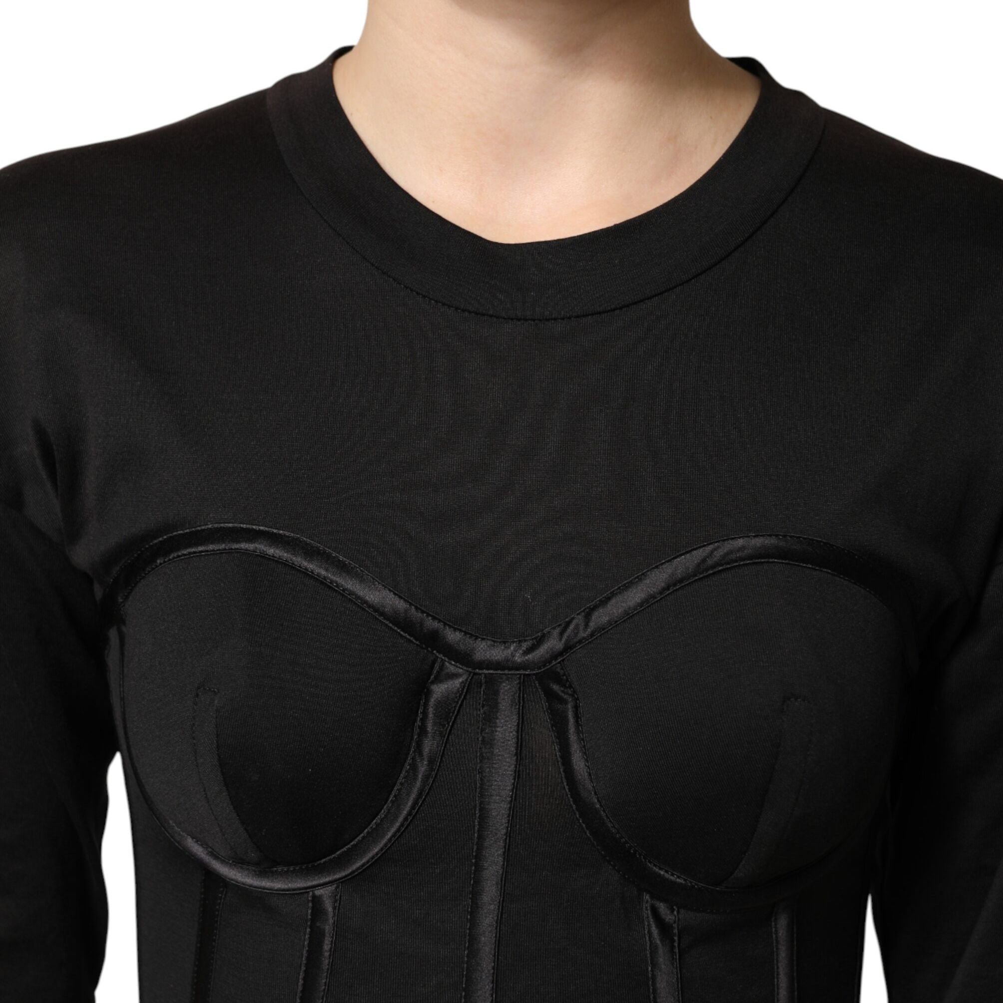 Dolce & Gabbana Black Cotton Bustier Corset Short Sleeves T-shirt