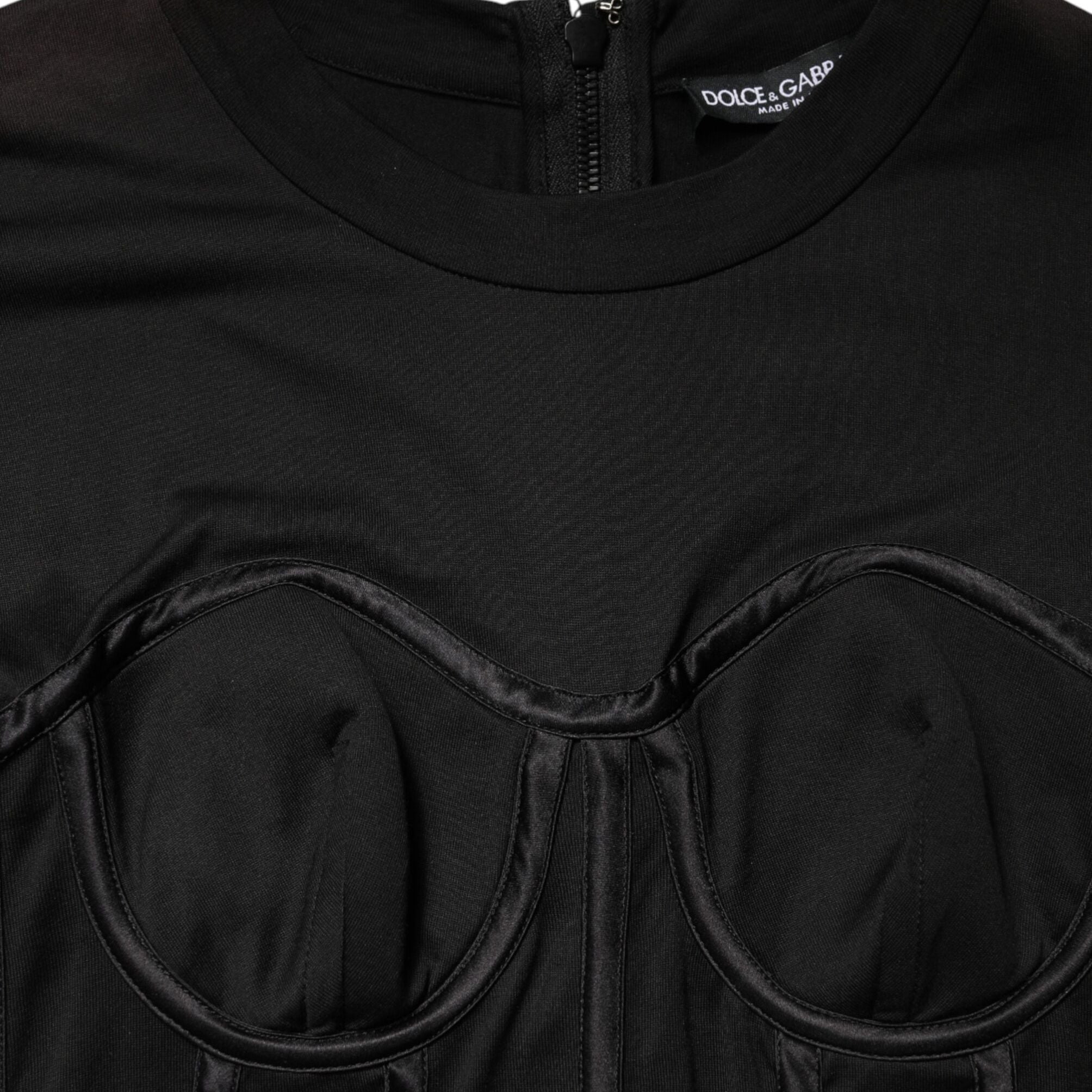 Dolce & Gabbana Black Cotton Bustier Corset Short Sleeves T-shirt