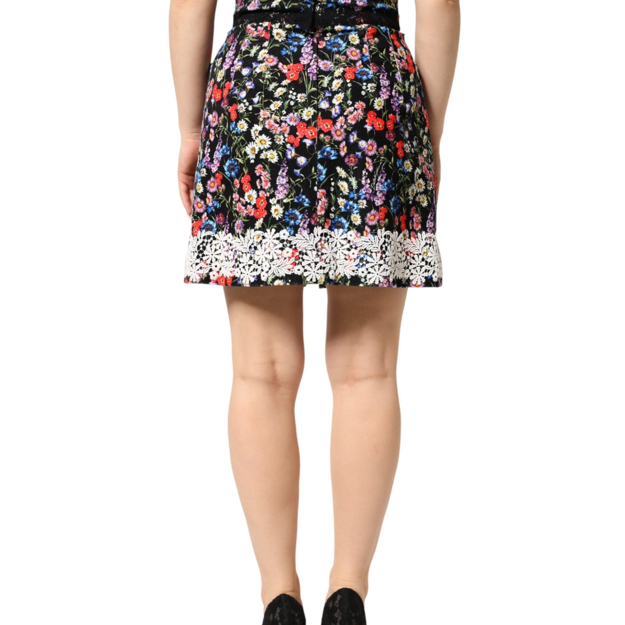Dolce & Gabbana Black Floral Lace Cotton HighWaist Mini Skirt