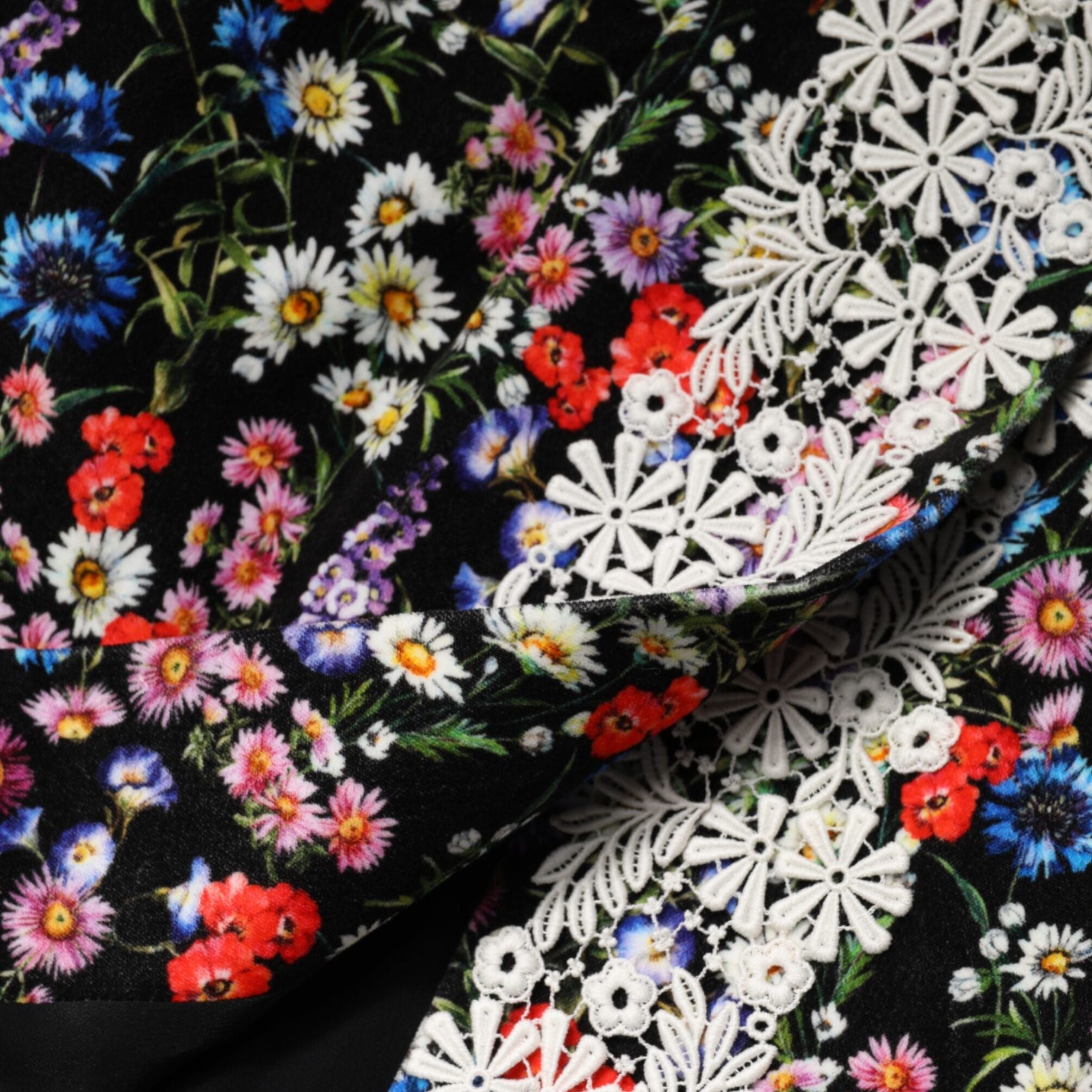 Dolce & Gabbana Black Floral Lace Cotton HighWaist Mini Skirt