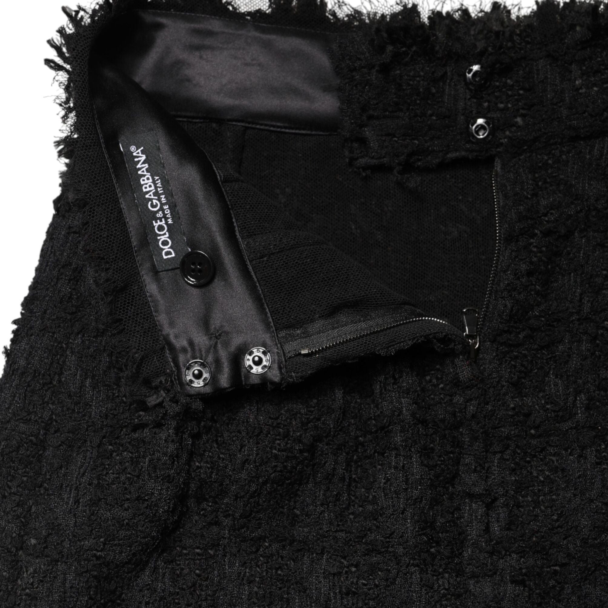 Dolce & Gabbana Black Nylon High Waist Open-Stitch Mini Skirt