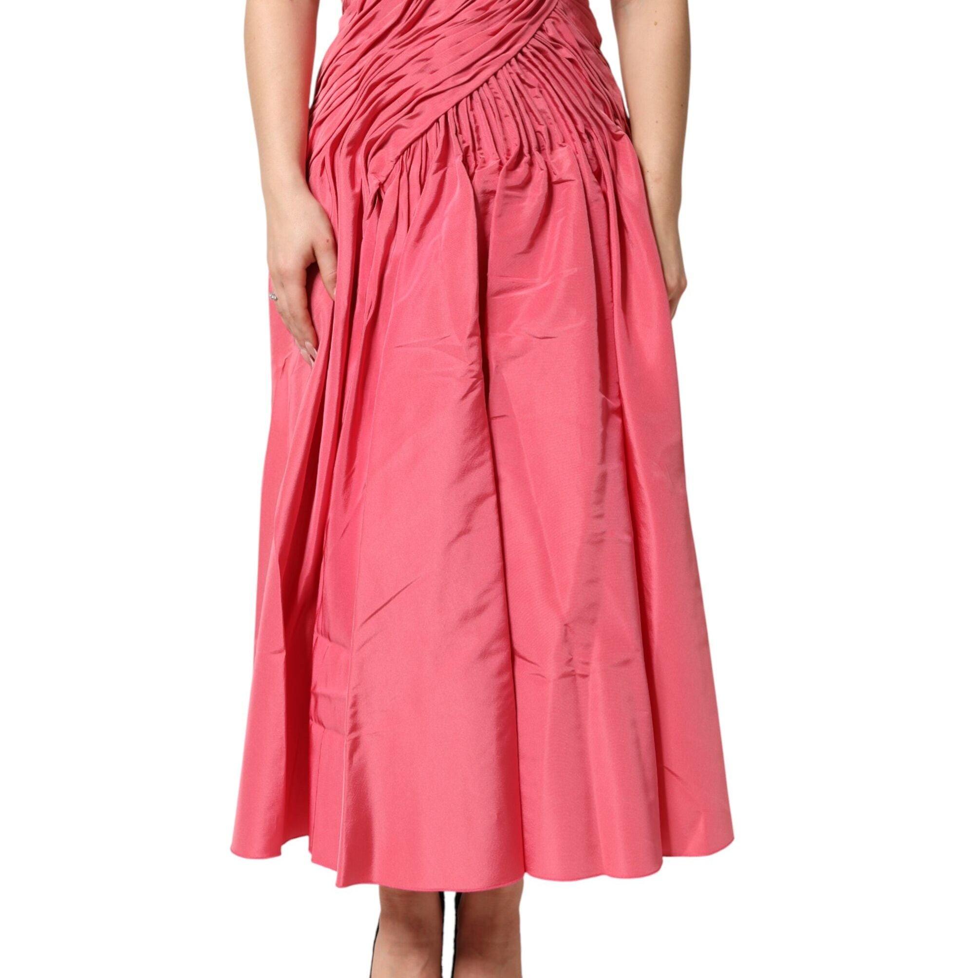 Dolce & Gabbana Pink Silk Pleated High Waist Midi Skirt