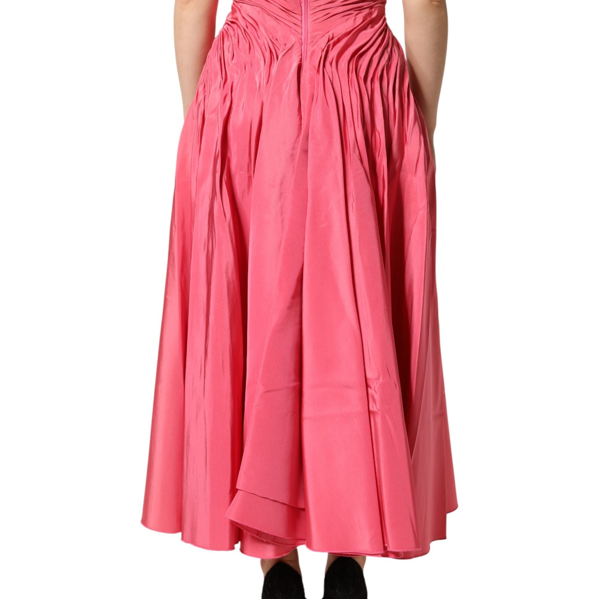 Dolce & Gabbana Pink Silk Pleated High Waist Midi Skirt