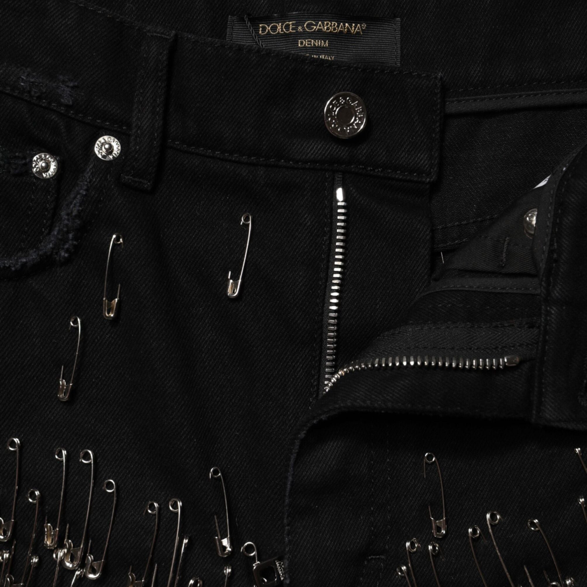 Dolce & Gabbana Black Pins Cotton Denim Hot Pants Shorts