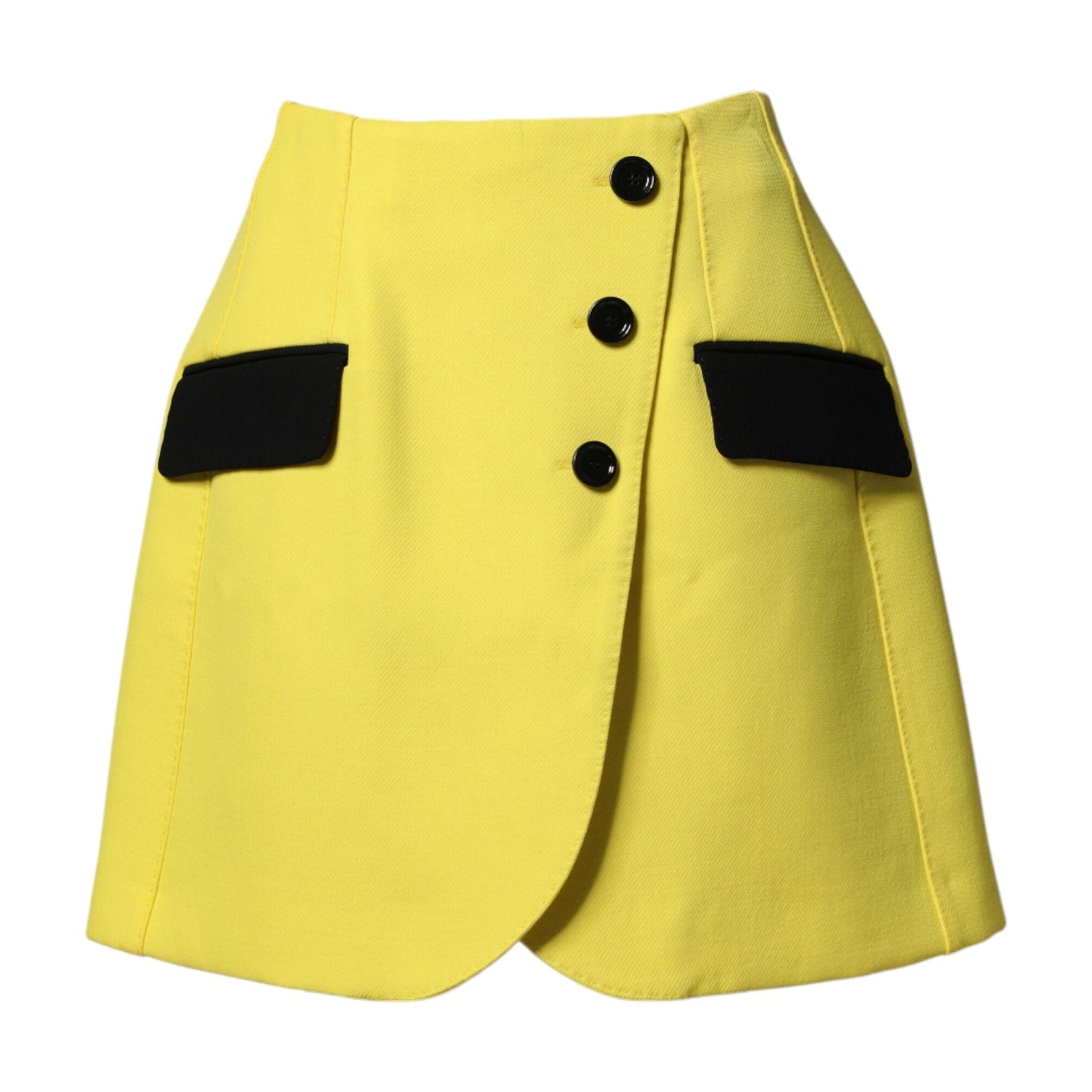 Dolce & Gabbana Yellow Wool Buttoned High Waist Mini Skirt