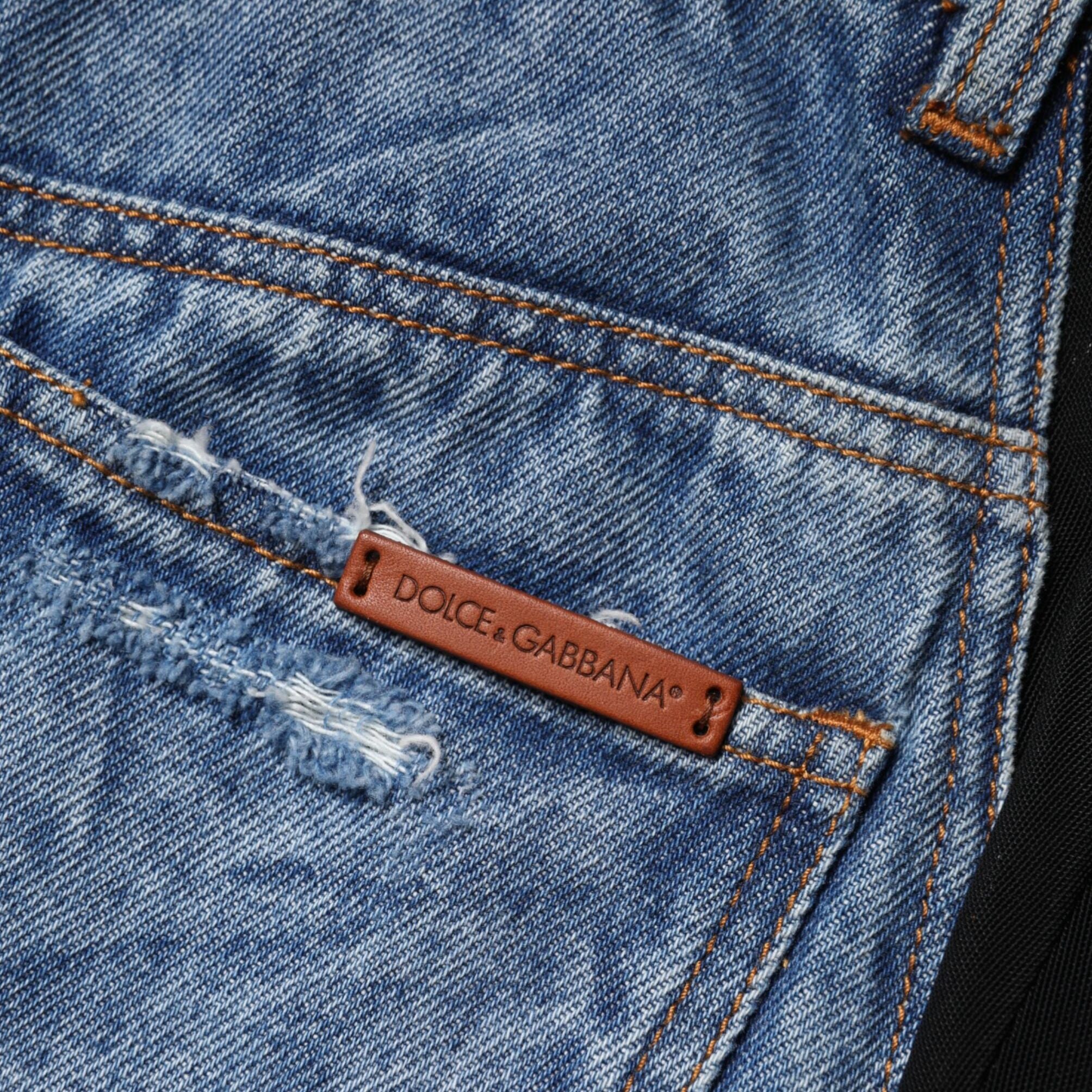 Dolce & Gabbana Blue Black Cotton Denim Sheer Midi Skirt