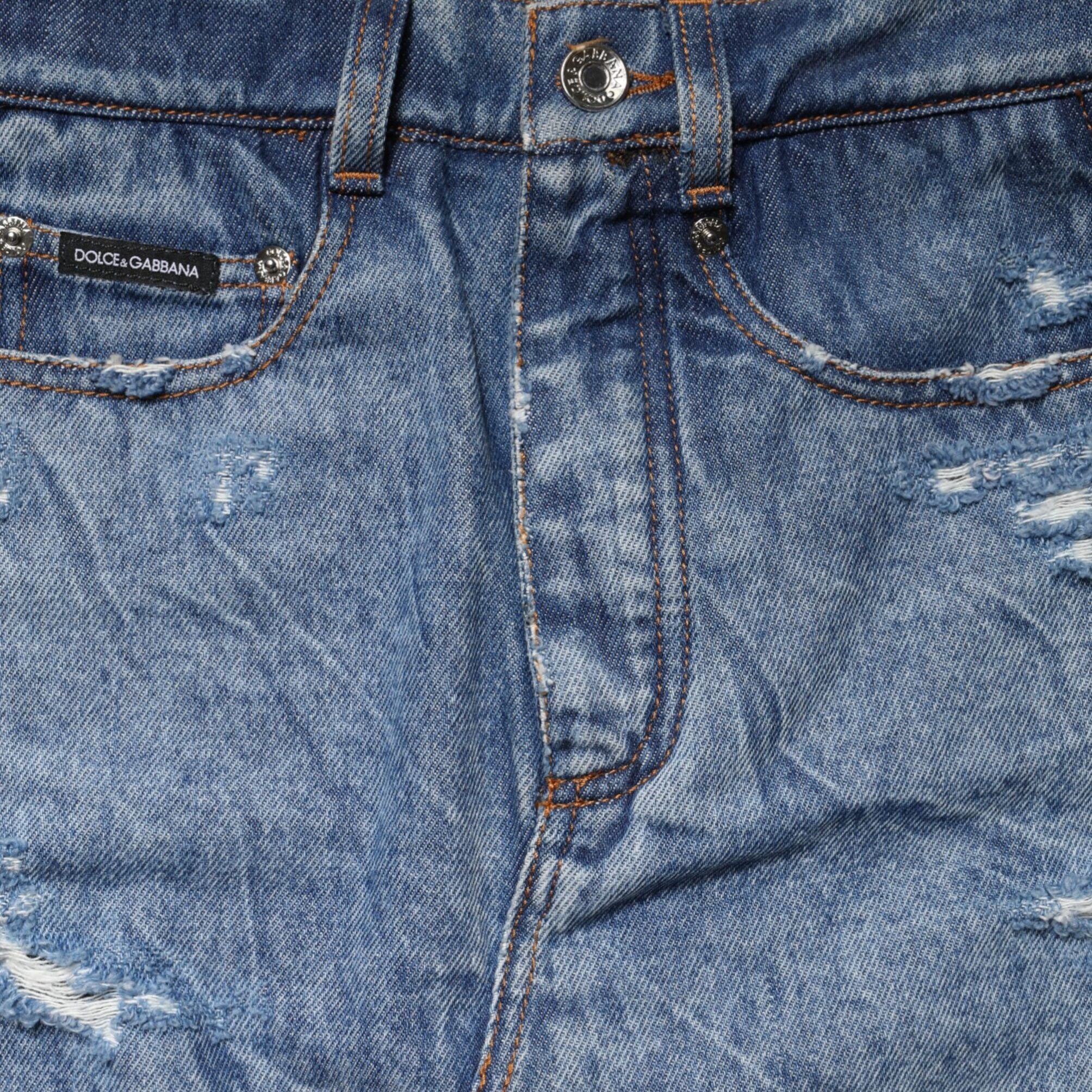 Dolce & Gabbana Blue Black Cotton Denim Sheer Midi Skirt