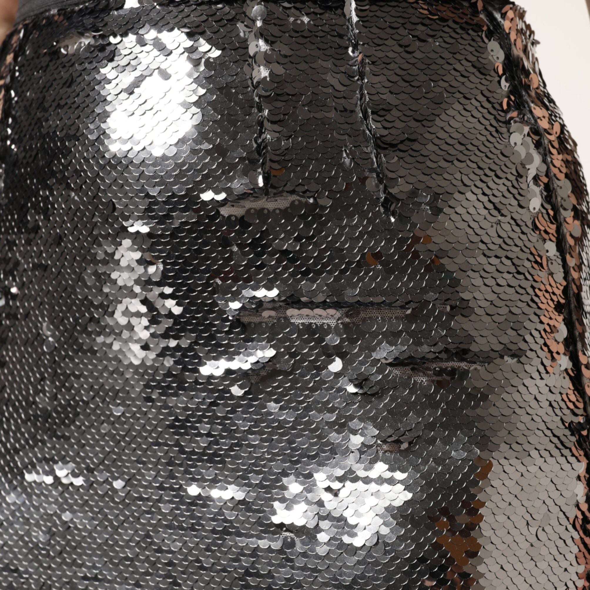 Dolce & Gabbana Metallic Gray Sequin High Waist Mermaid Skirt