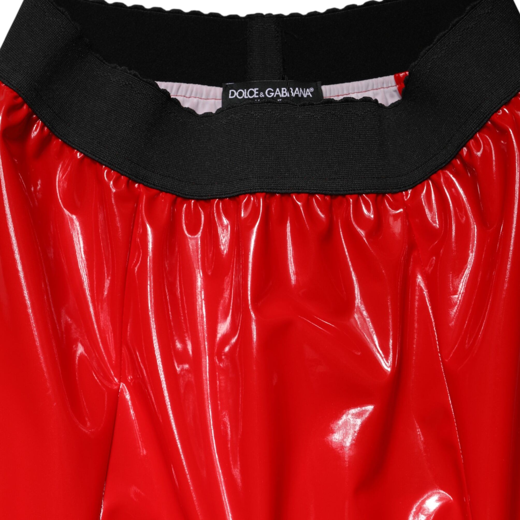 Dolce & Gabbana Glossy Red Polyester High Waist Midi Skirt