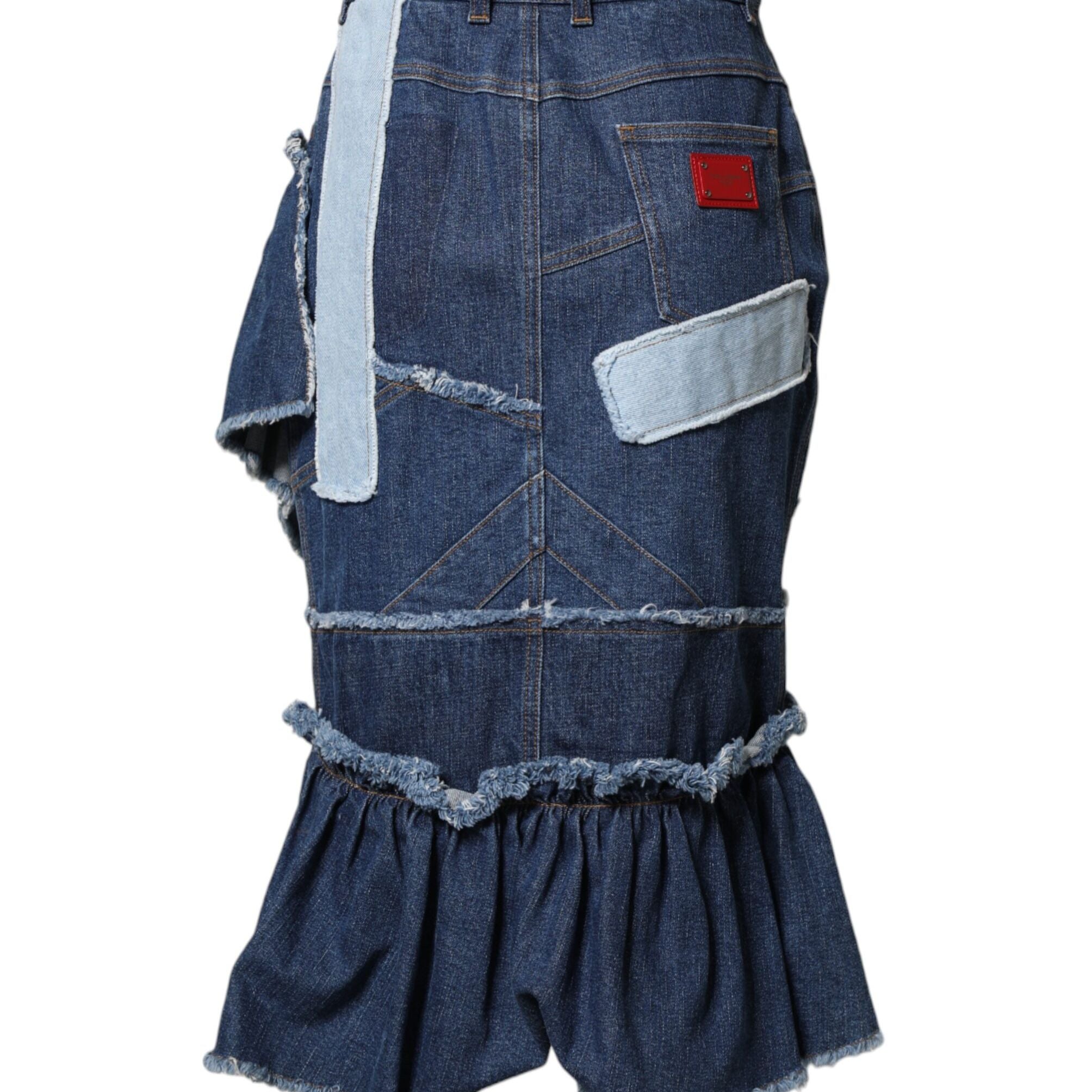Dolce & Gabbana Blue Patchwork Layered Denim Midi Skirt