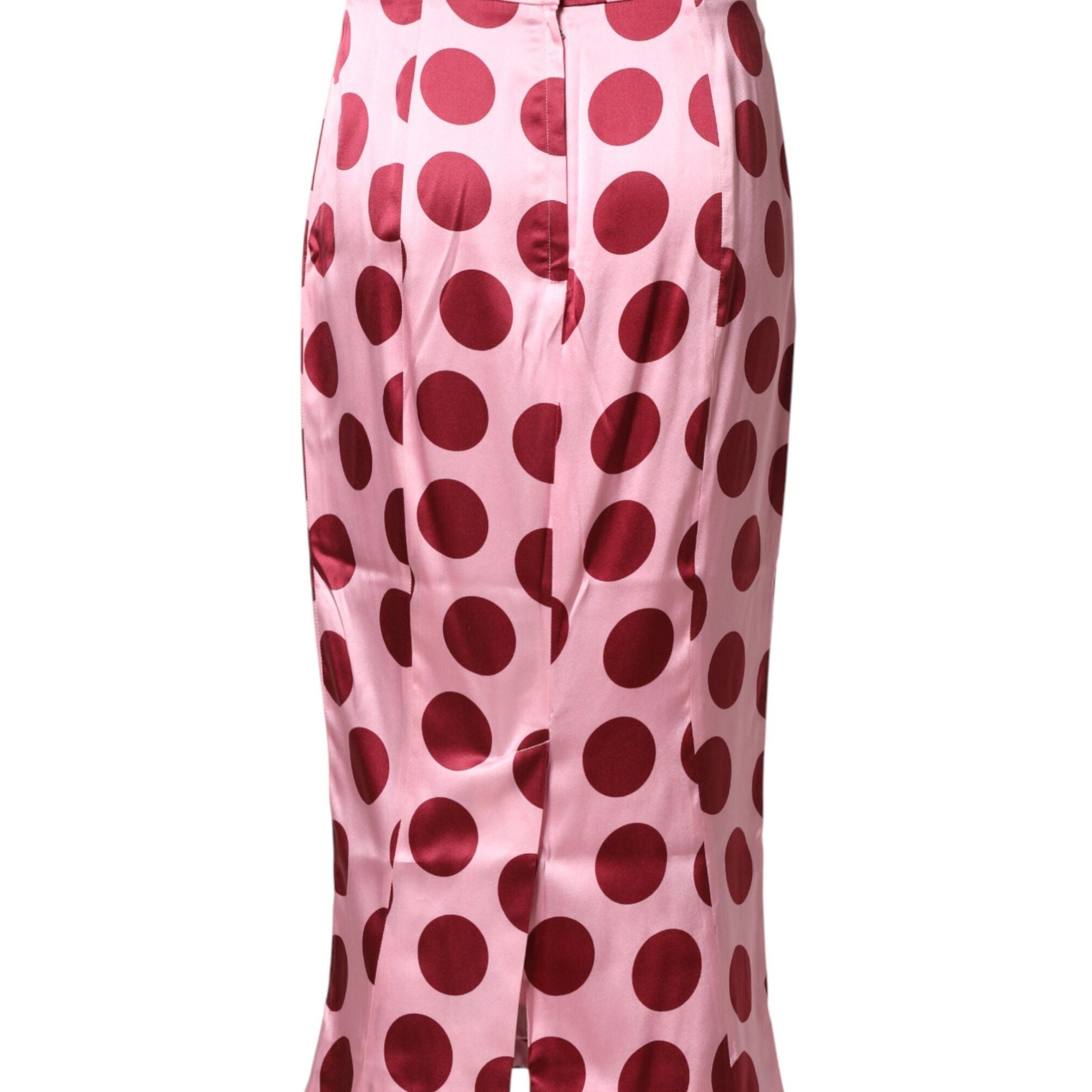 Dolce & Gabbana Pink Polka Dot Silk Pencil Cut Midi Skirt