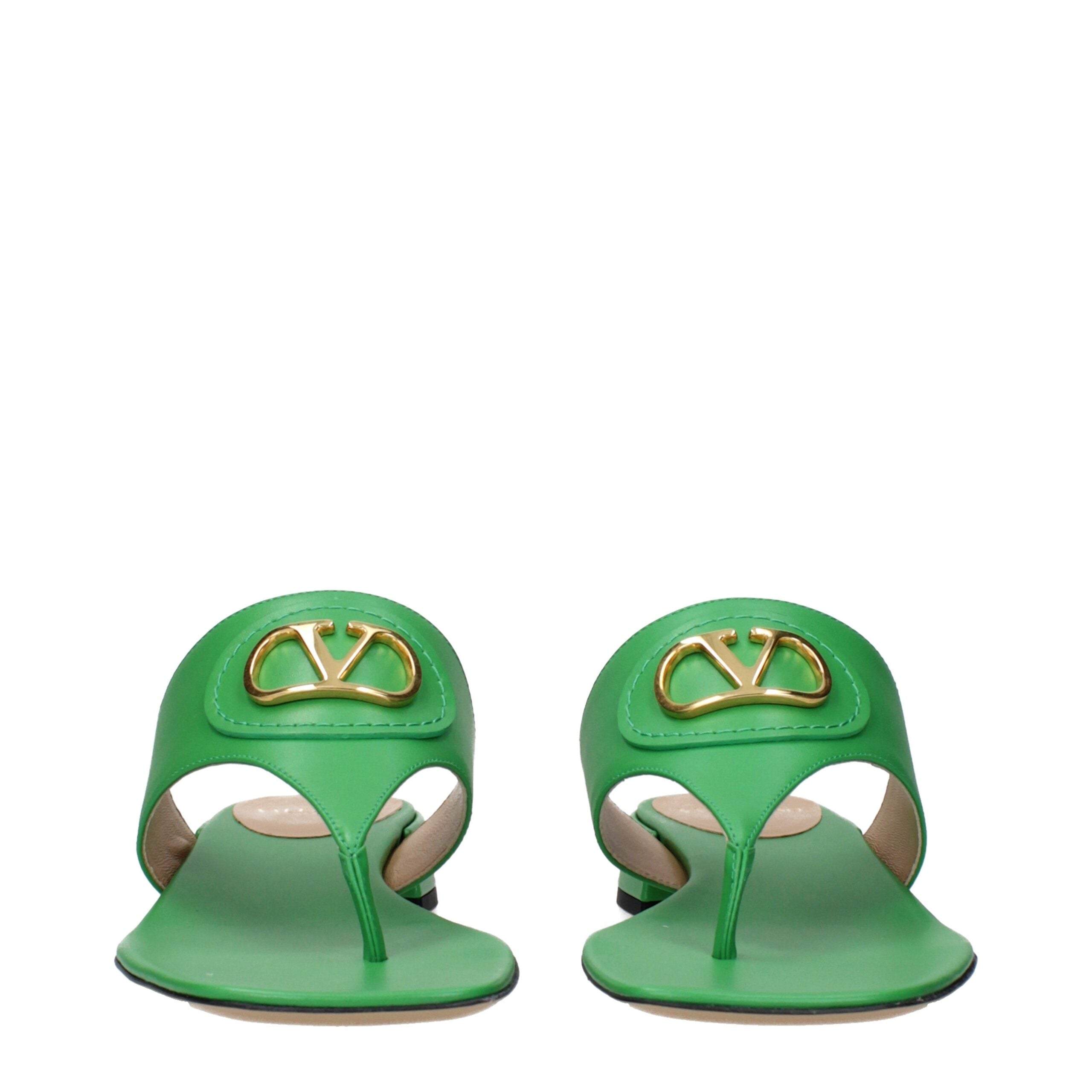 Valentino Garavani Green Leather Flip-Flop Sandals