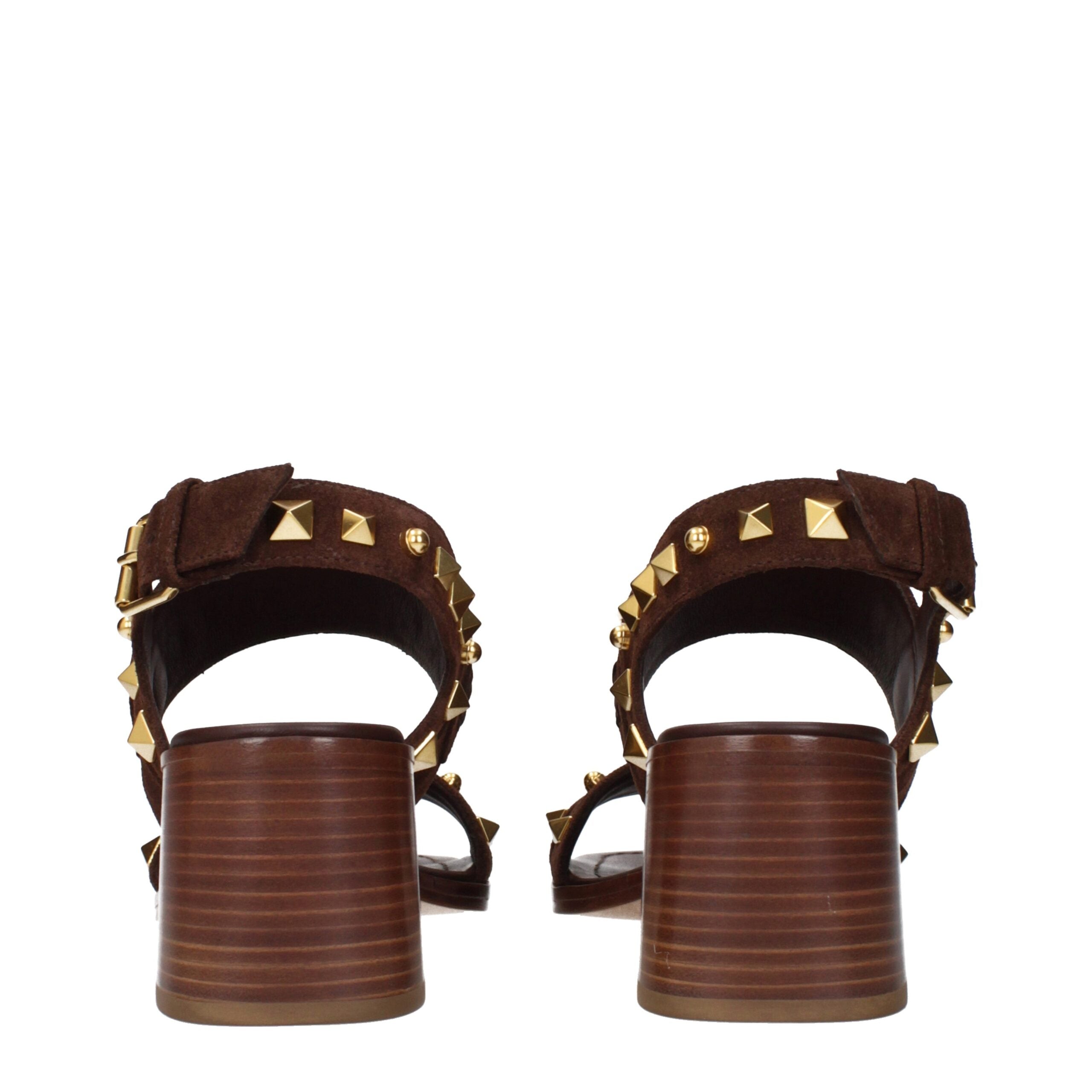 Valentino Garavani Brown Leather Strap-On Sandals
