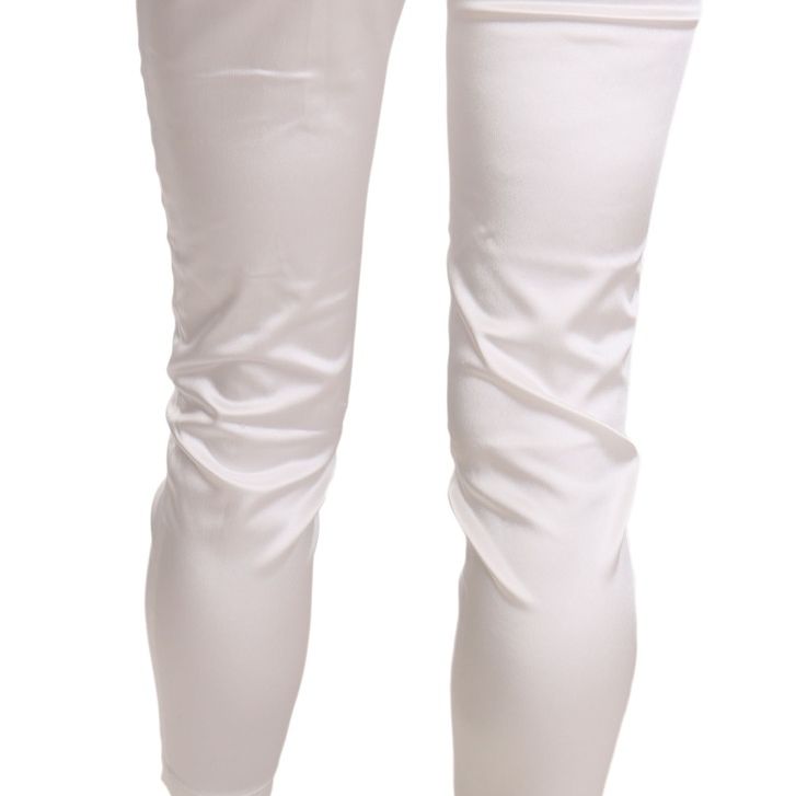 Elisabetta Franchi White Low Waist Cropped Skinny Trouser Pants