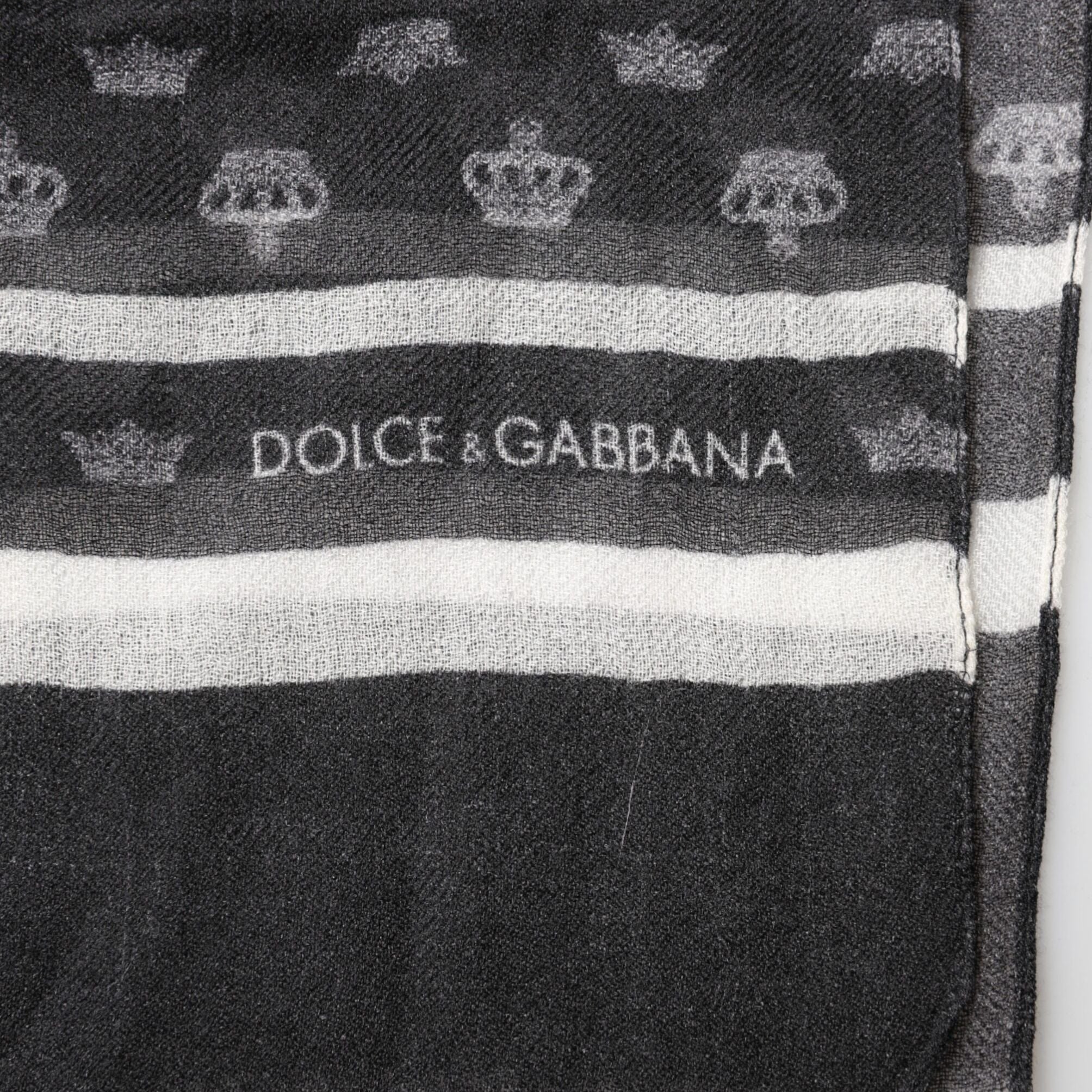Dolce & Gabbana Black Crown Cashmere Neck Wrap Shawl Scarf