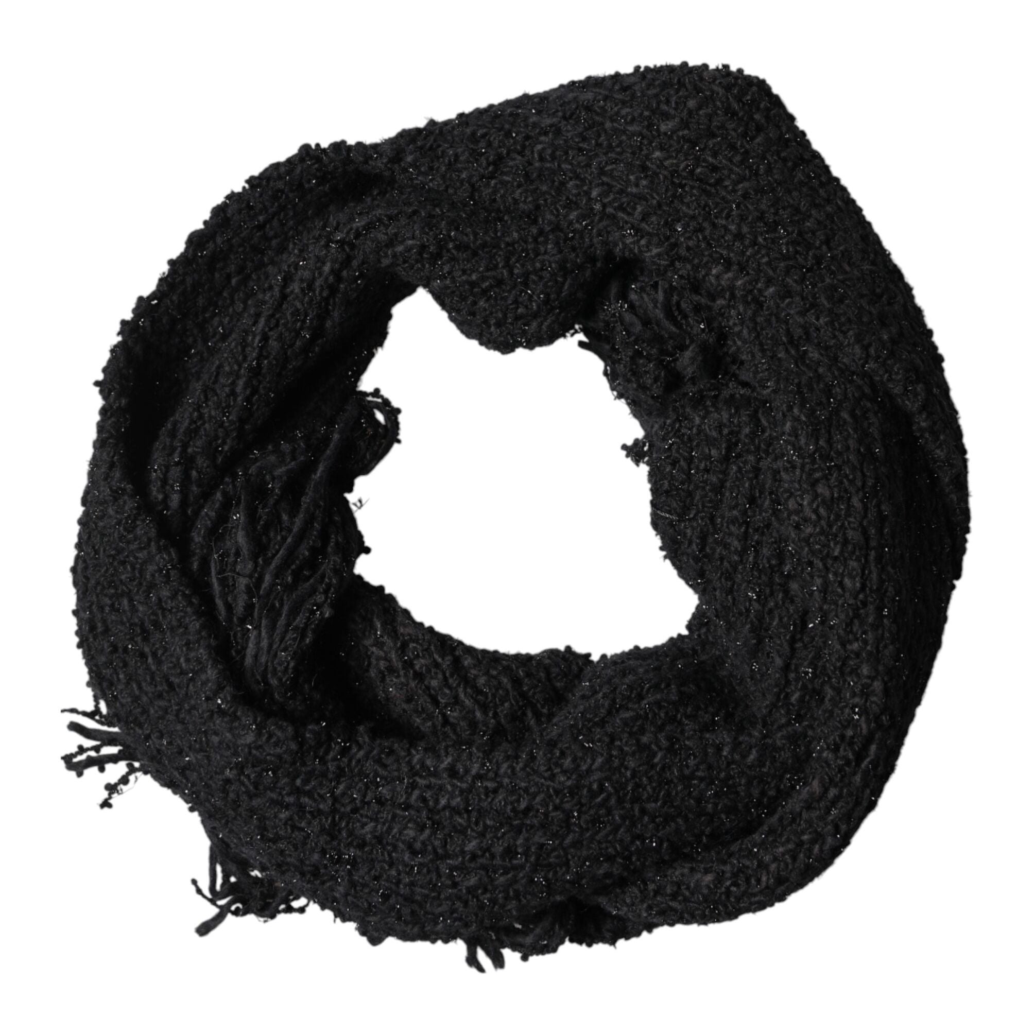 Dolce & Gabbana Black Cashmere Knit Shawl Fringes Scarf