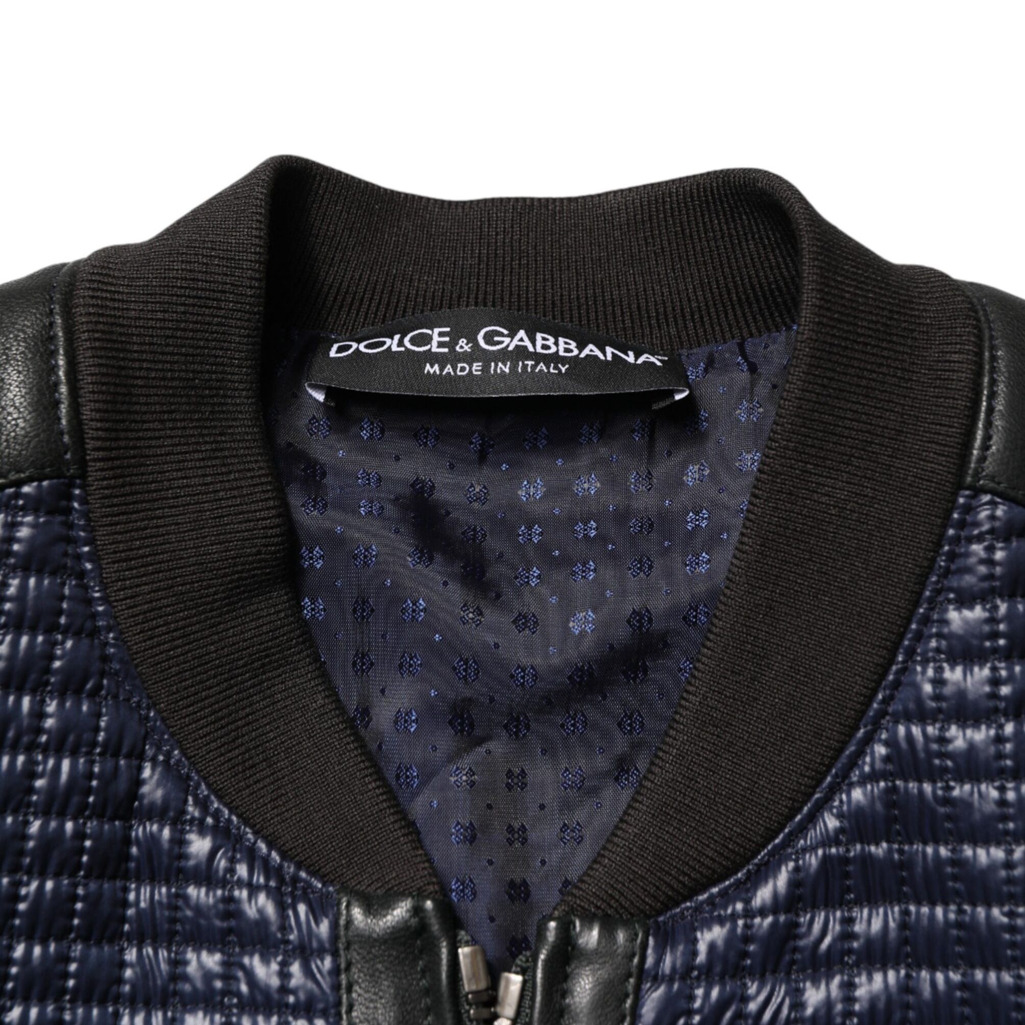 Dolce & Gabbana Blue Nylon Full Zip Bomber Men Jacket