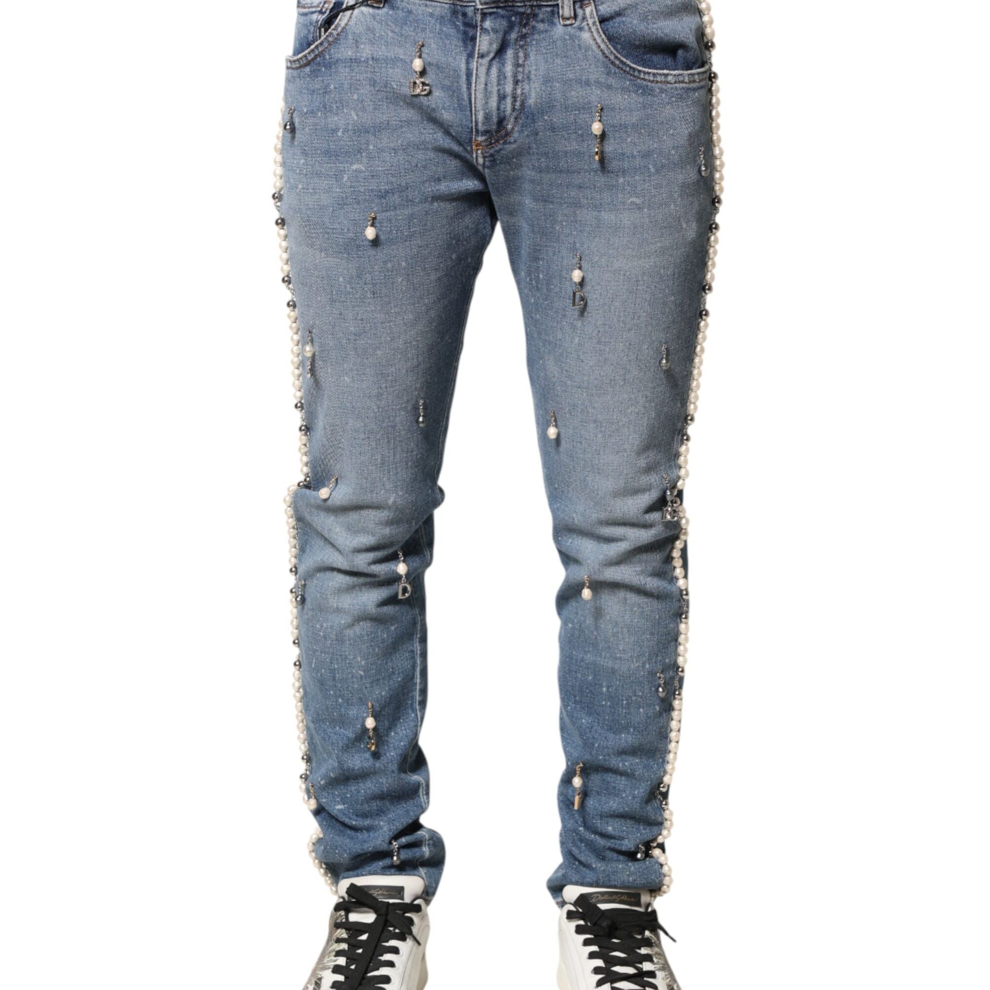 Dolce & Gabbana Blue Embellished Cotton Skinny Denim Jeans