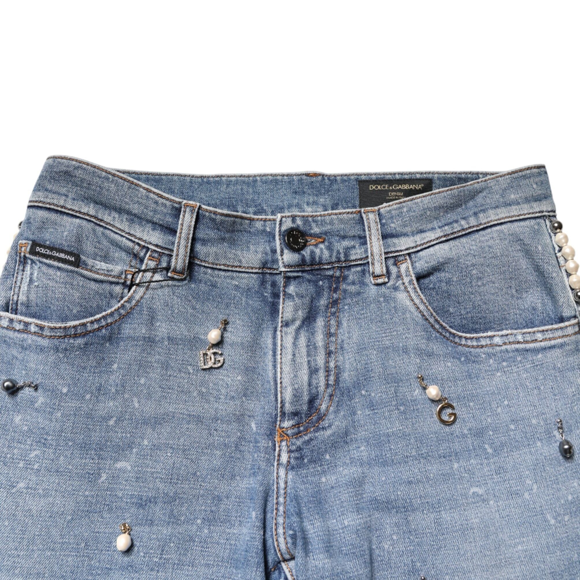 Dolce & Gabbana Blue Embellished Cotton Skinny Denim Jeans