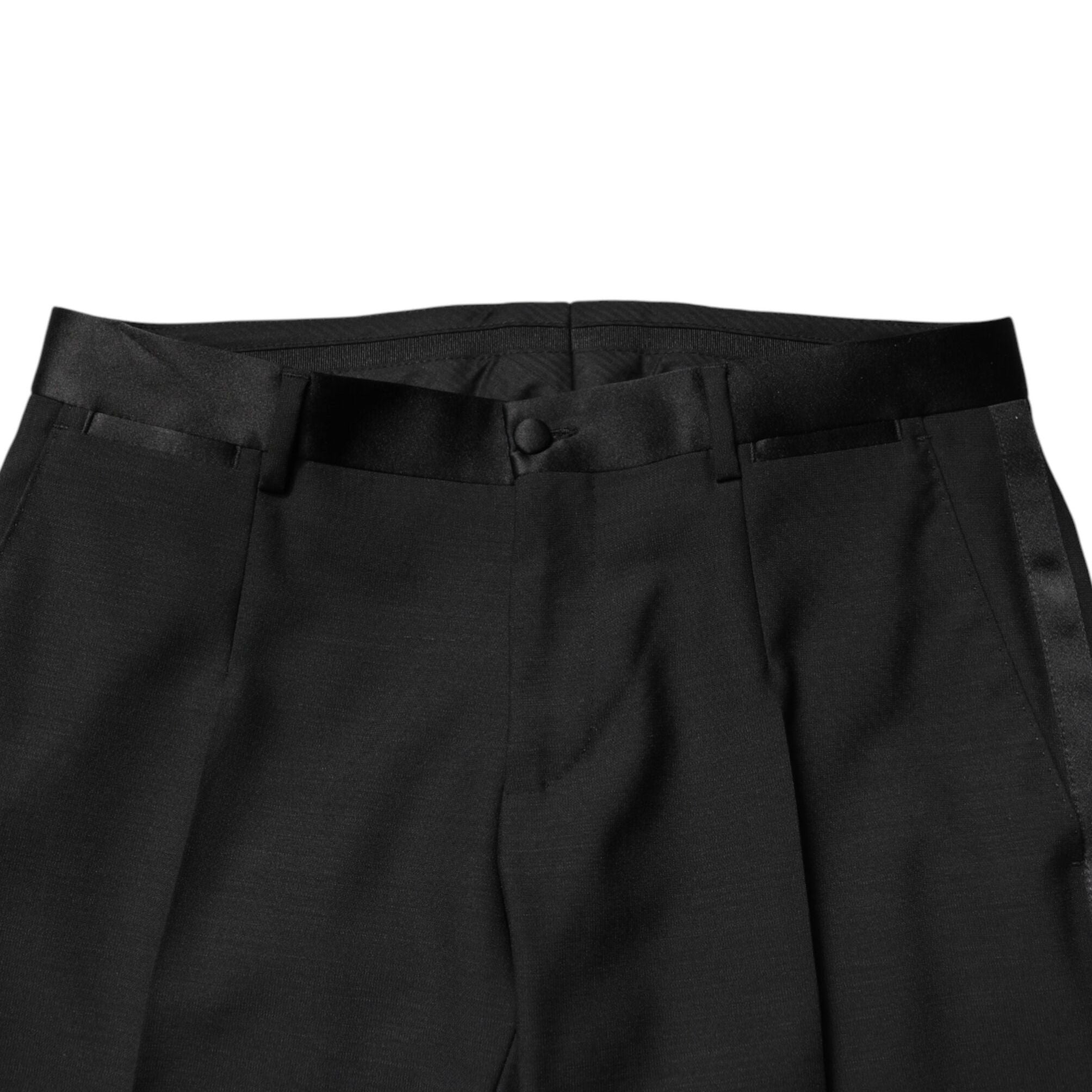 Dolce & Gabbana Black Wool Mid Waist Men Dress Trousers Pants