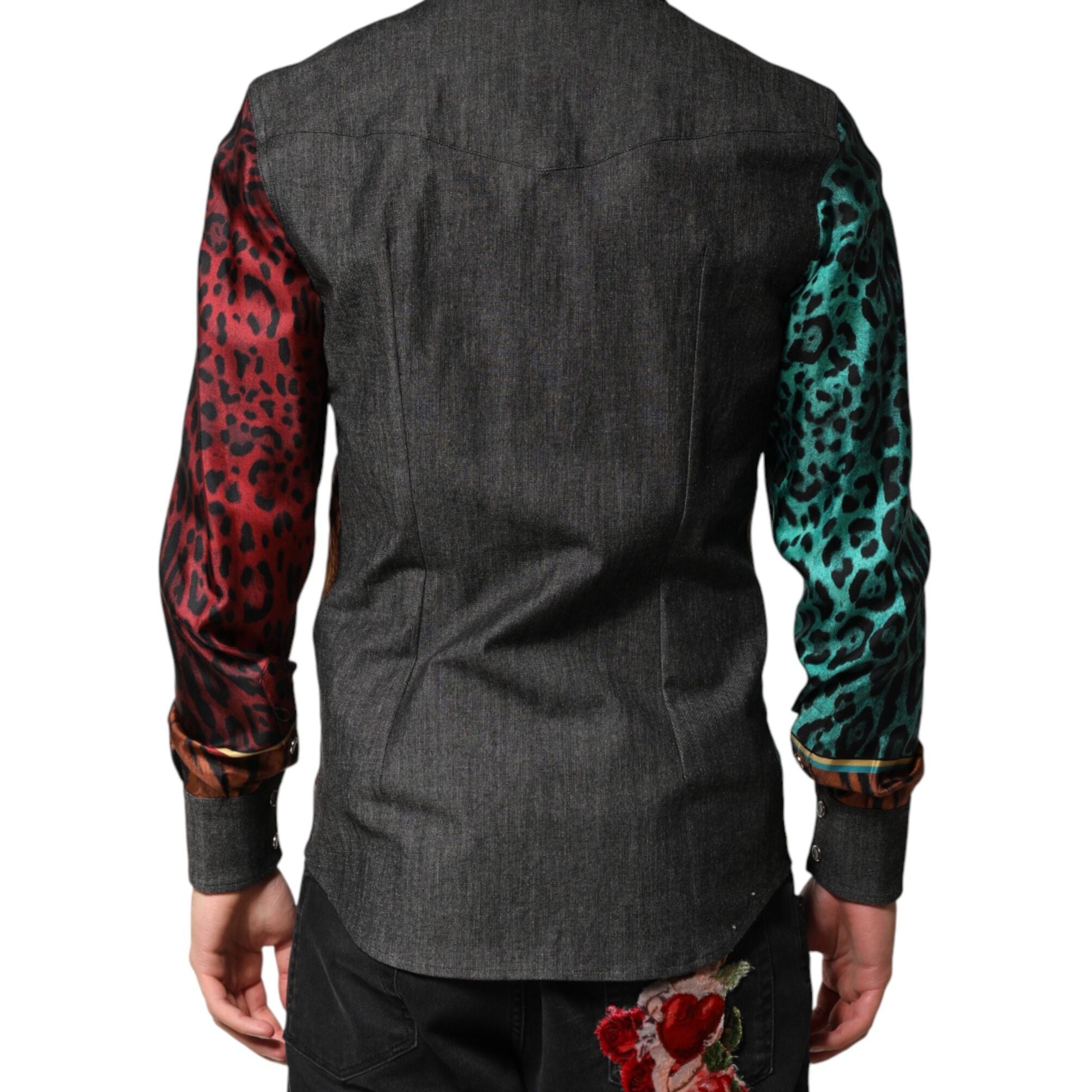 Dolce & Gabbana Multicolor Tiger Leopard Print Silk Men Shirt