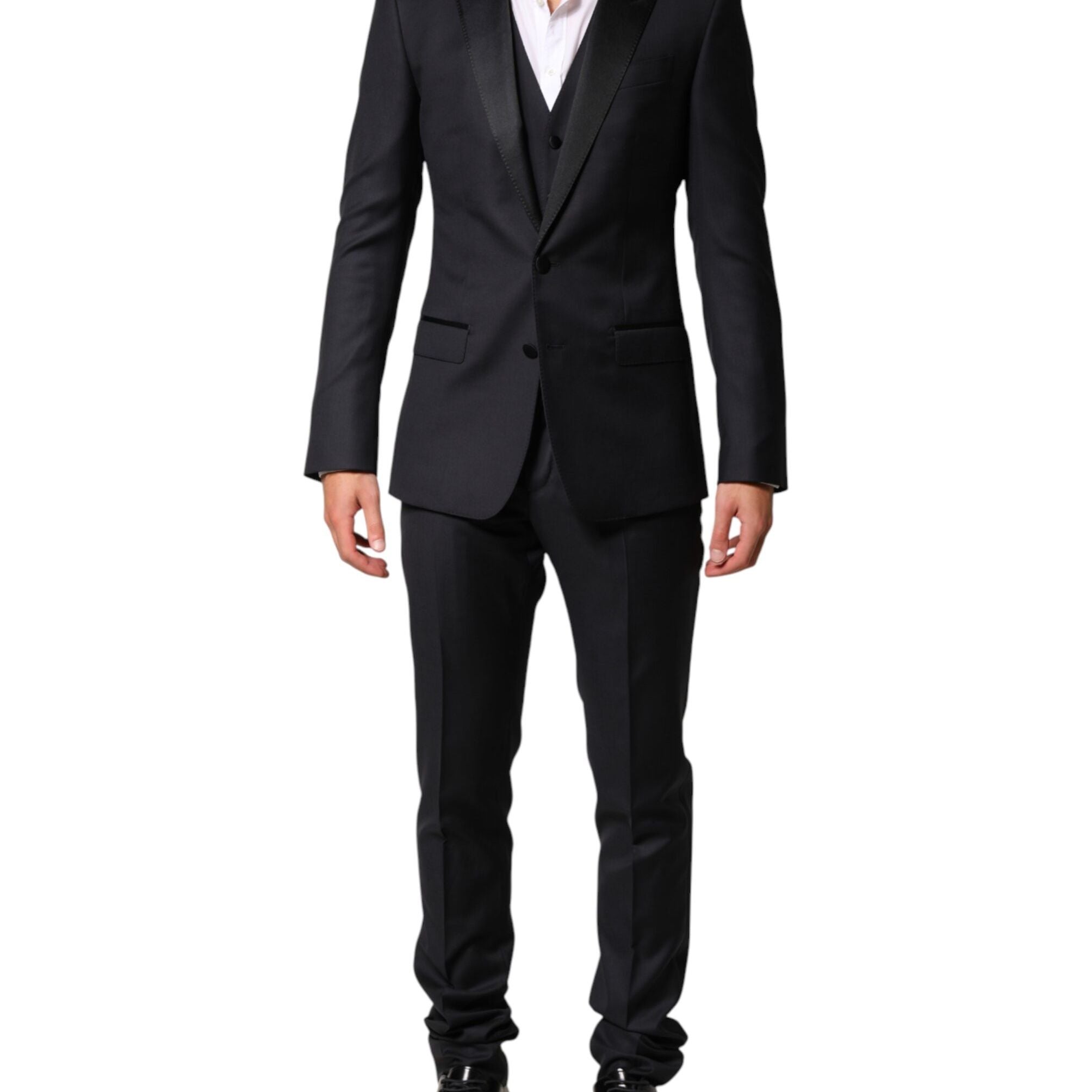 Dolce & Gabbana Blue Wool Single Breasted 3 Piece Men Suit