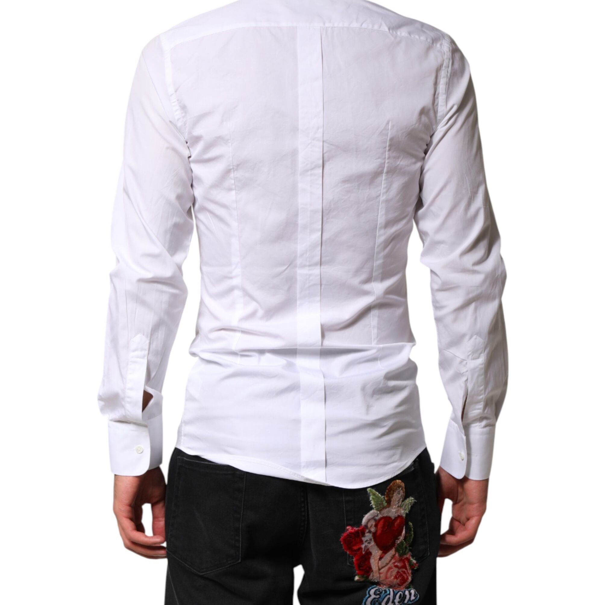 Dolce & Gabbana White Cotton GOLD Collared Dress Bib Formal Shirt