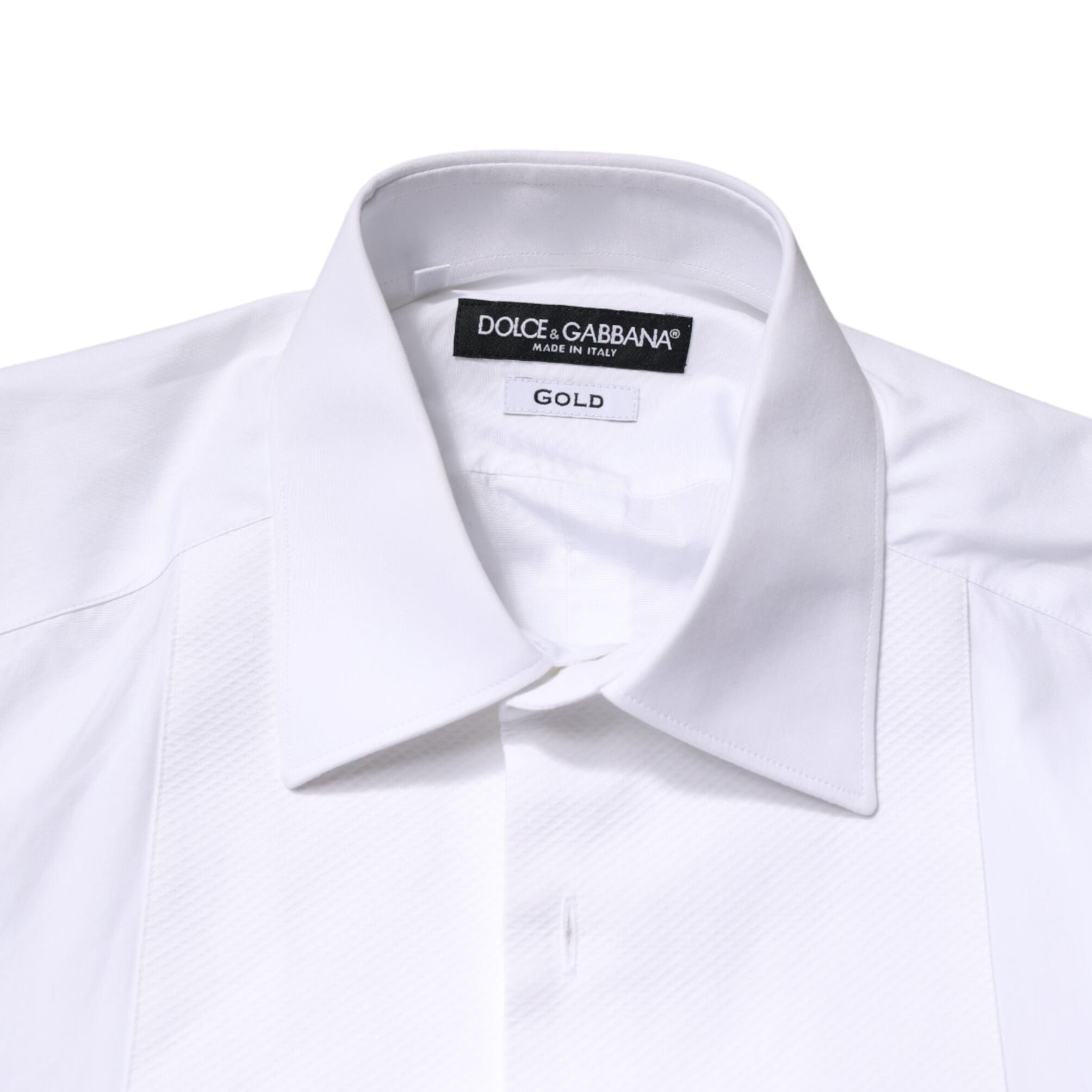 Dolce & Gabbana White Cotton GOLD Collared Dress Bib Formal Shirt