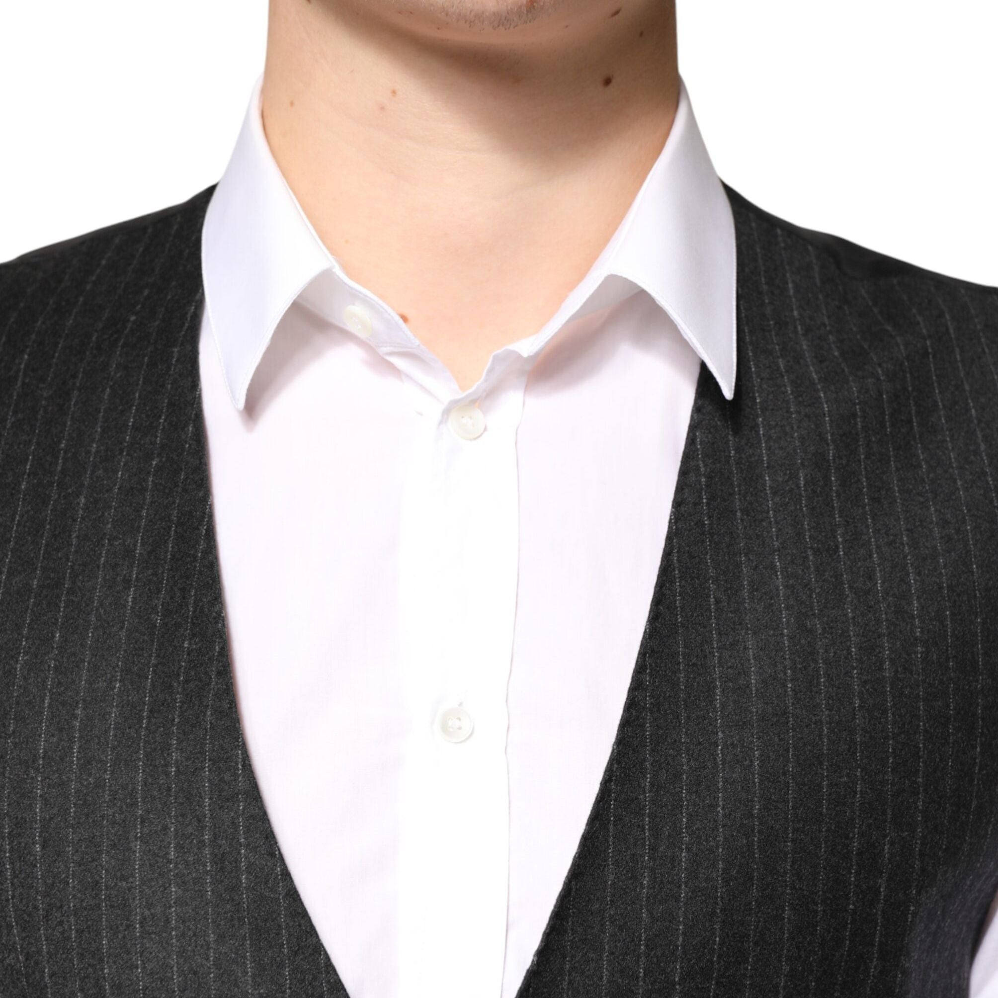 Dolce & Gabbana Black Stripes Wool Dress Men Waistcoat Vest