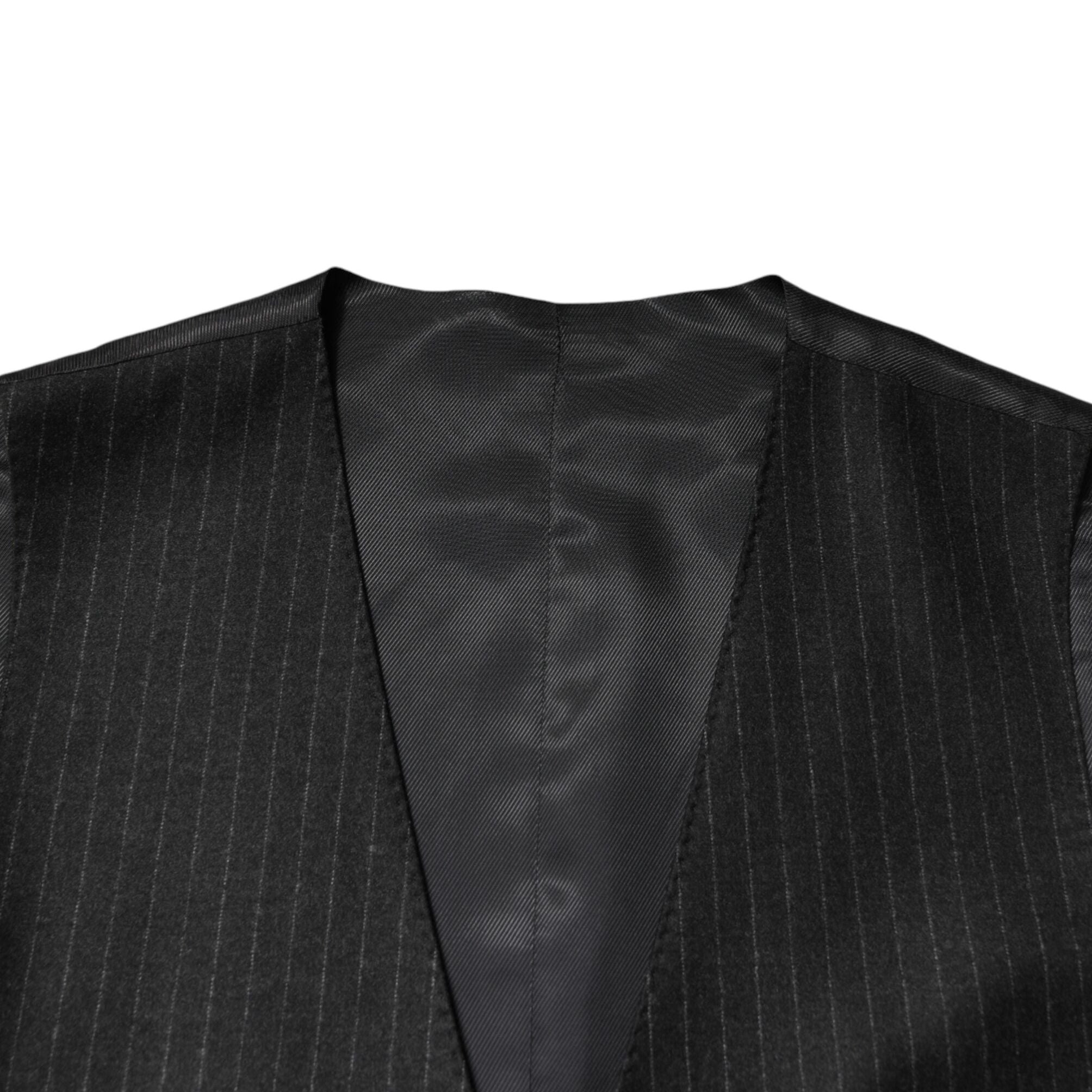 Dolce & Gabbana Black Stripes Wool Dress Men Waistcoat Vest