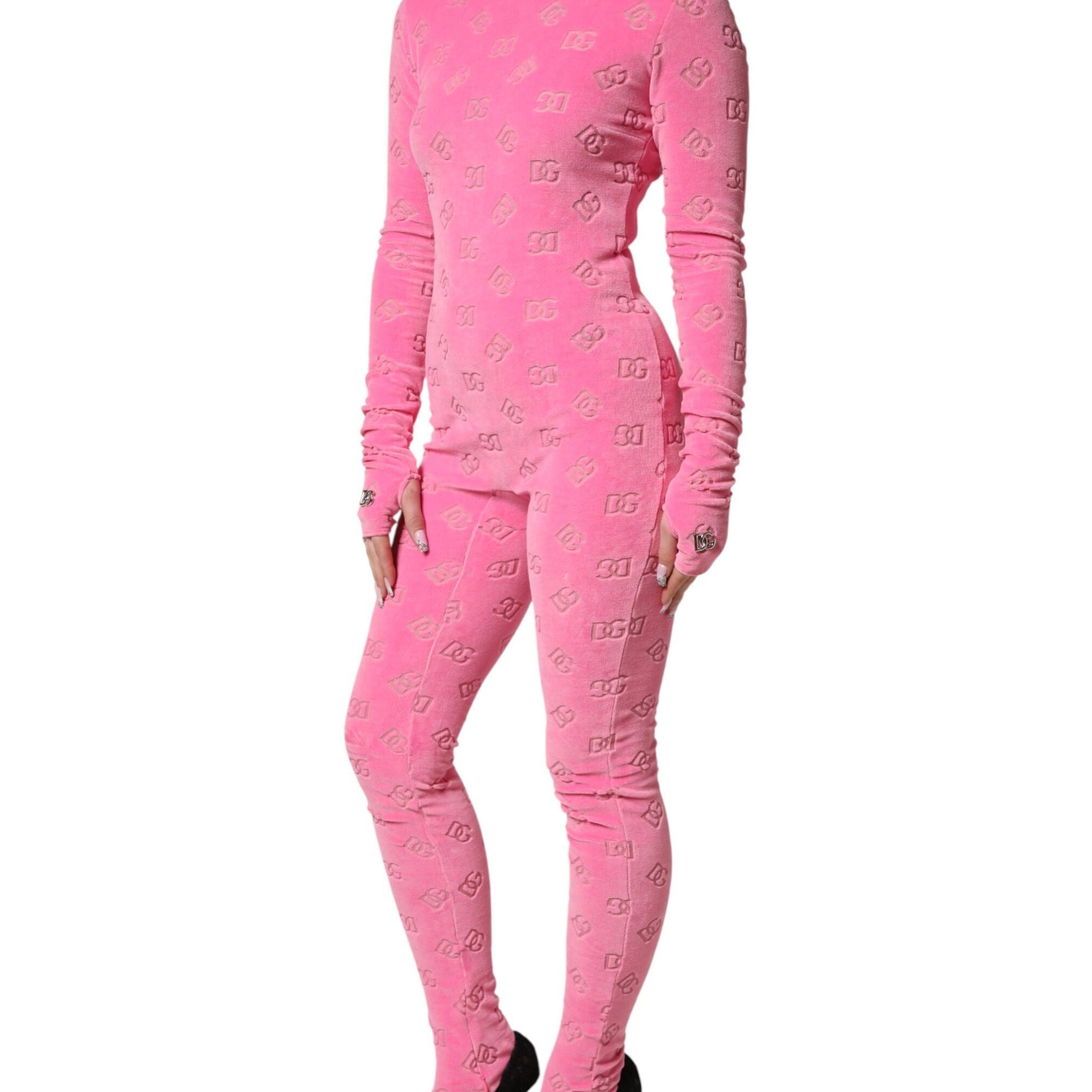 Dolce & Gabbana Pink Logo Monogram Long Sleeve Jumpsuit  Dress