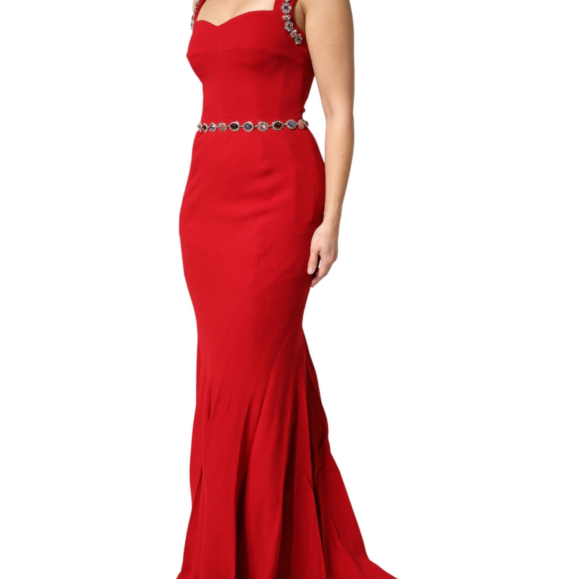 Dolce & Gabbana Red Embellished Sheath Mermaid Gown Dress