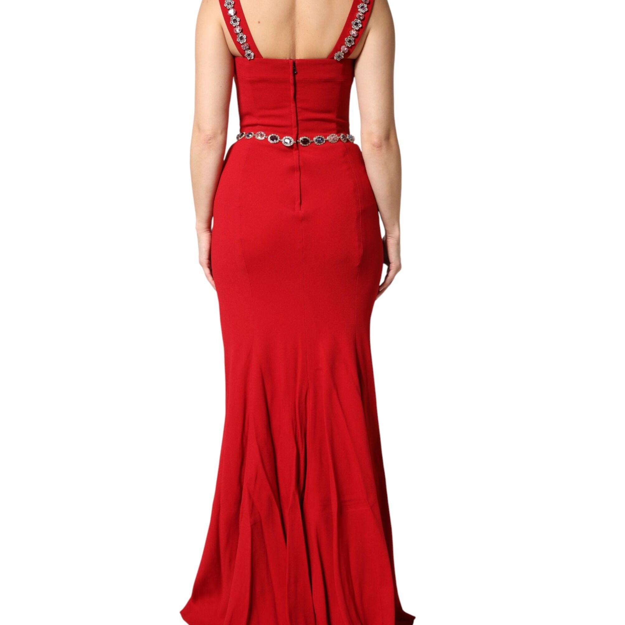 Dolce & Gabbana Red Embellished Sheath Mermaid Gown Dress