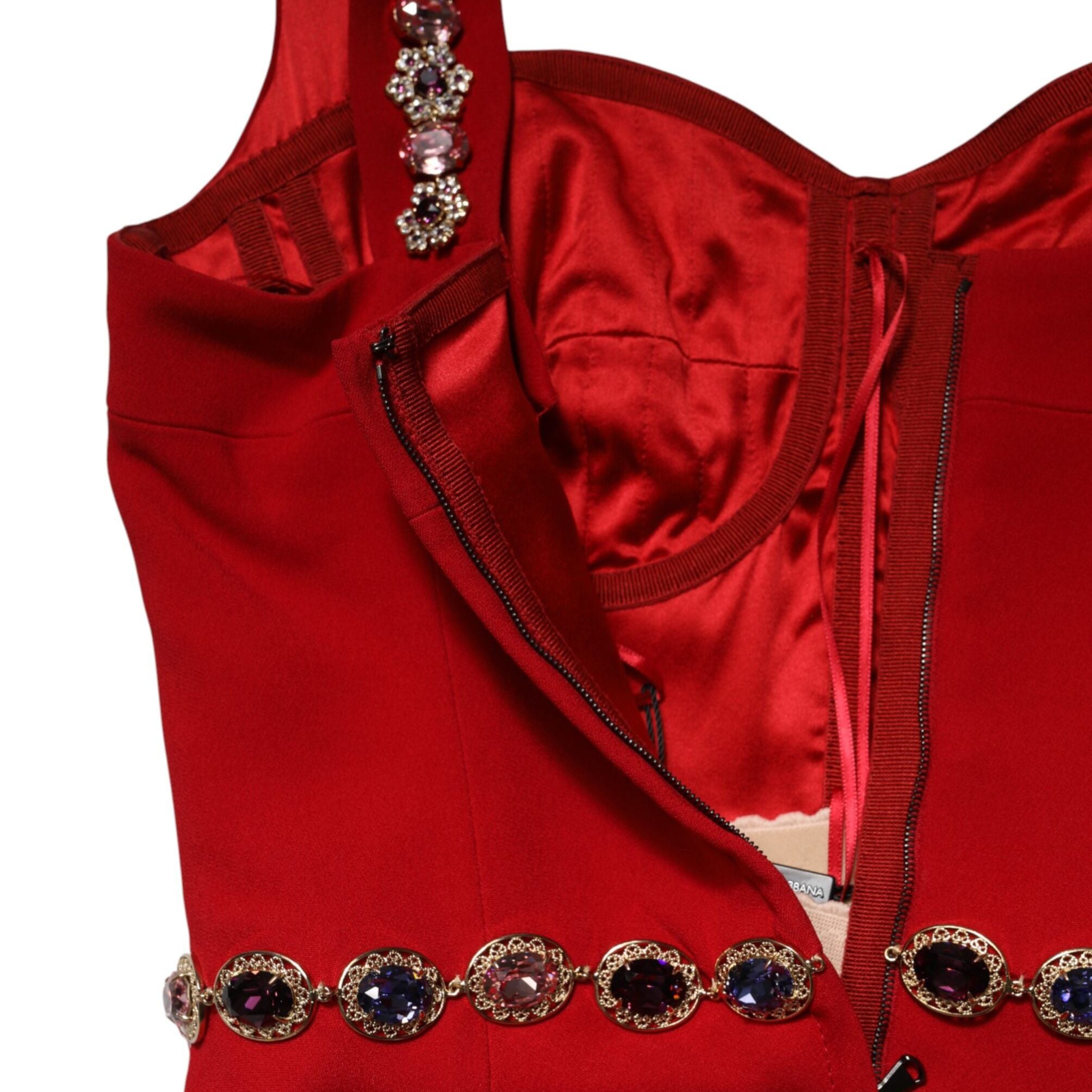 Dolce & Gabbana Red Embellished Sheath Mermaid Gown Dress