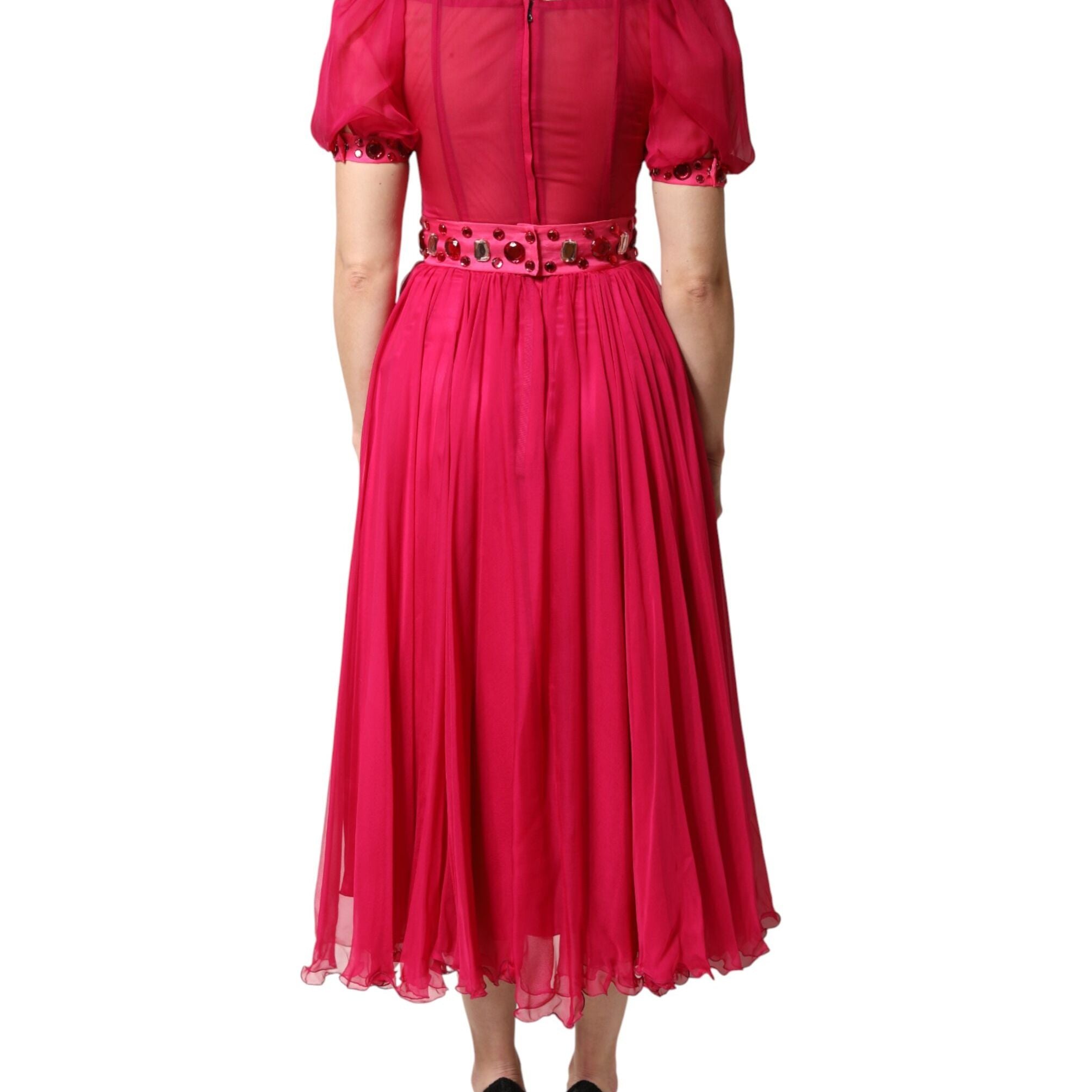 Dolce & Gabbana Pink Silk Embellished A-line Midi Dress