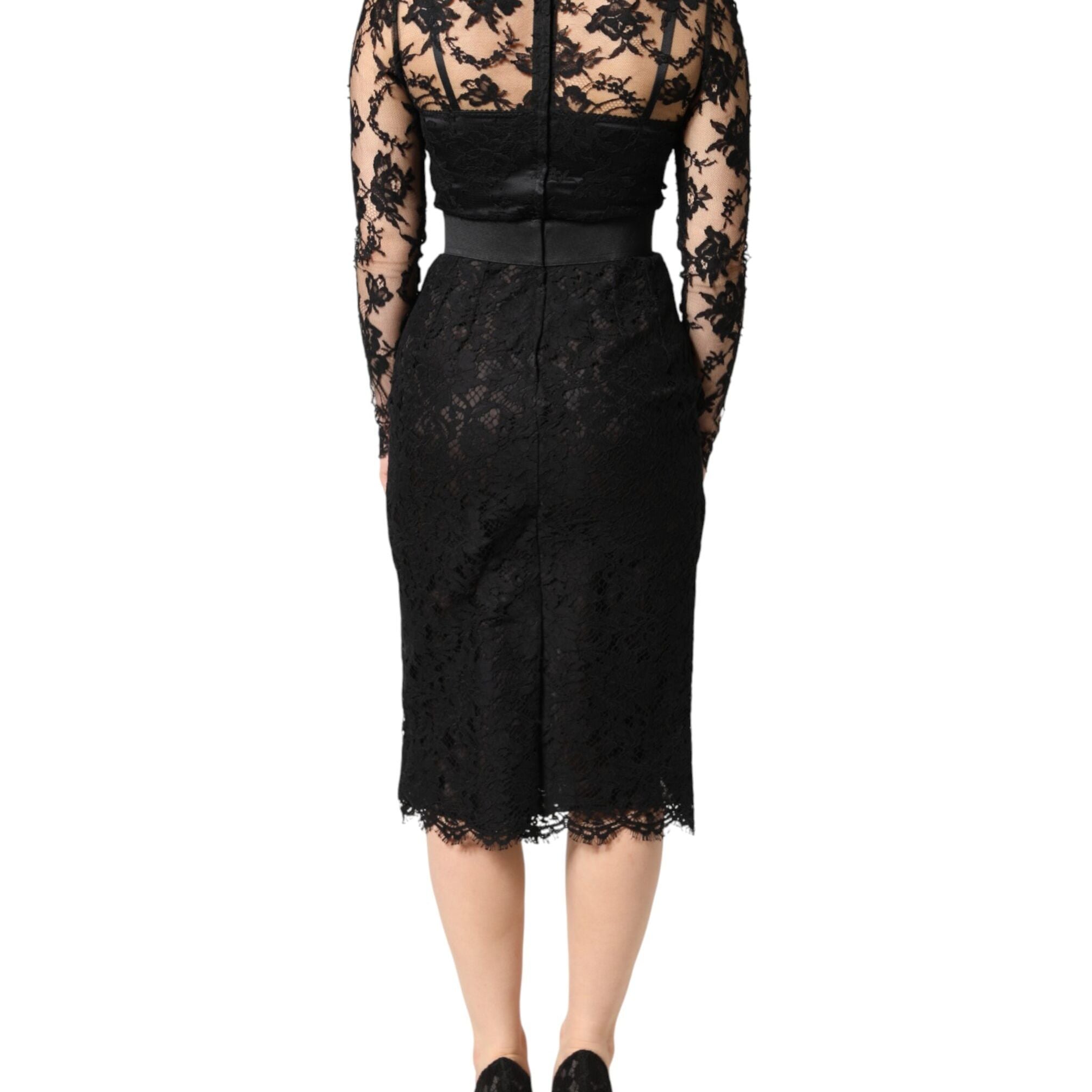 Dolce & Gabbana Black Lace Trim Cotton Sheath Midi Dress