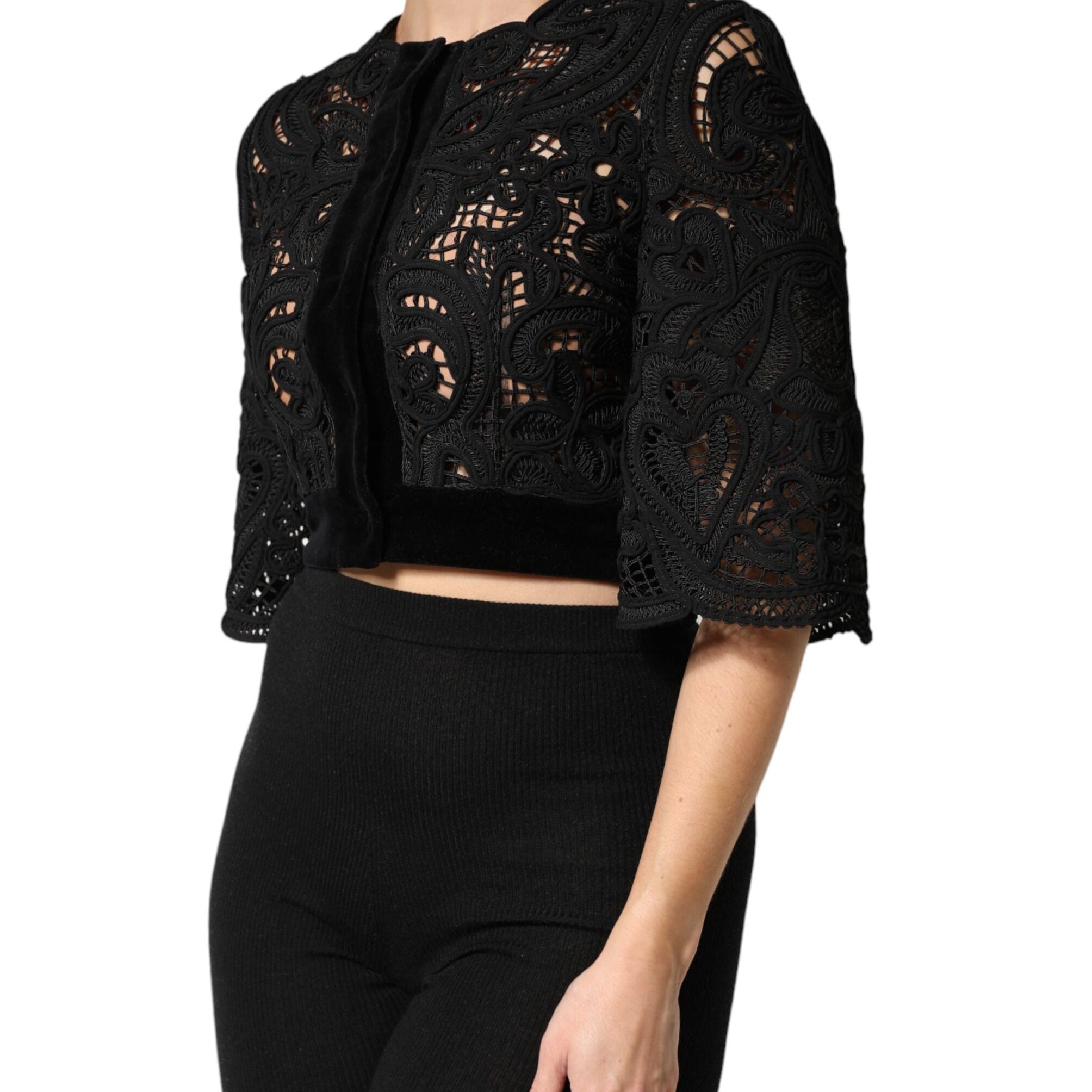 Dolce & Gabbana Black Floral Lace Cropped Coat  Jacket