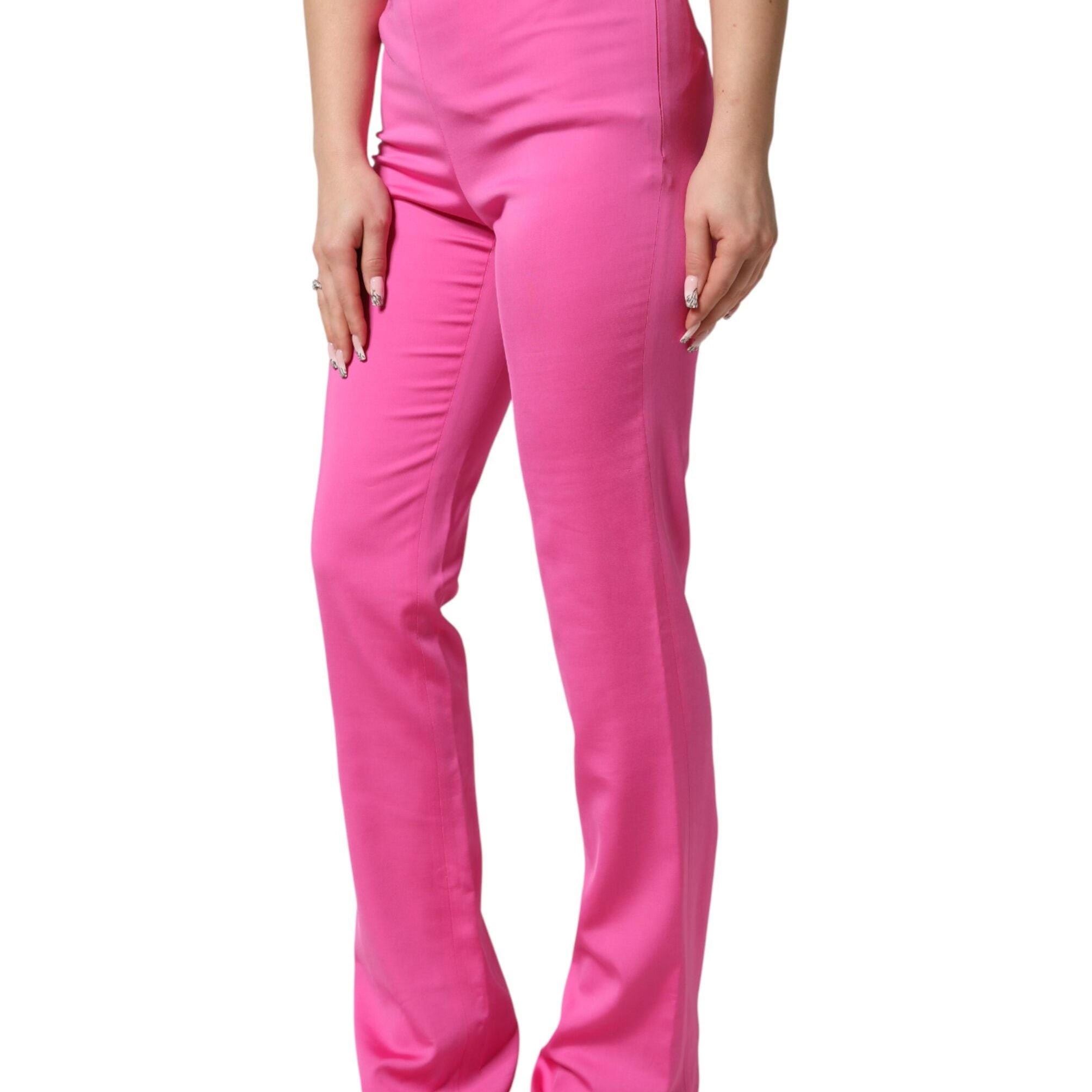 Versace Pink Viscose High Waist Straight Casual Trouser Pants