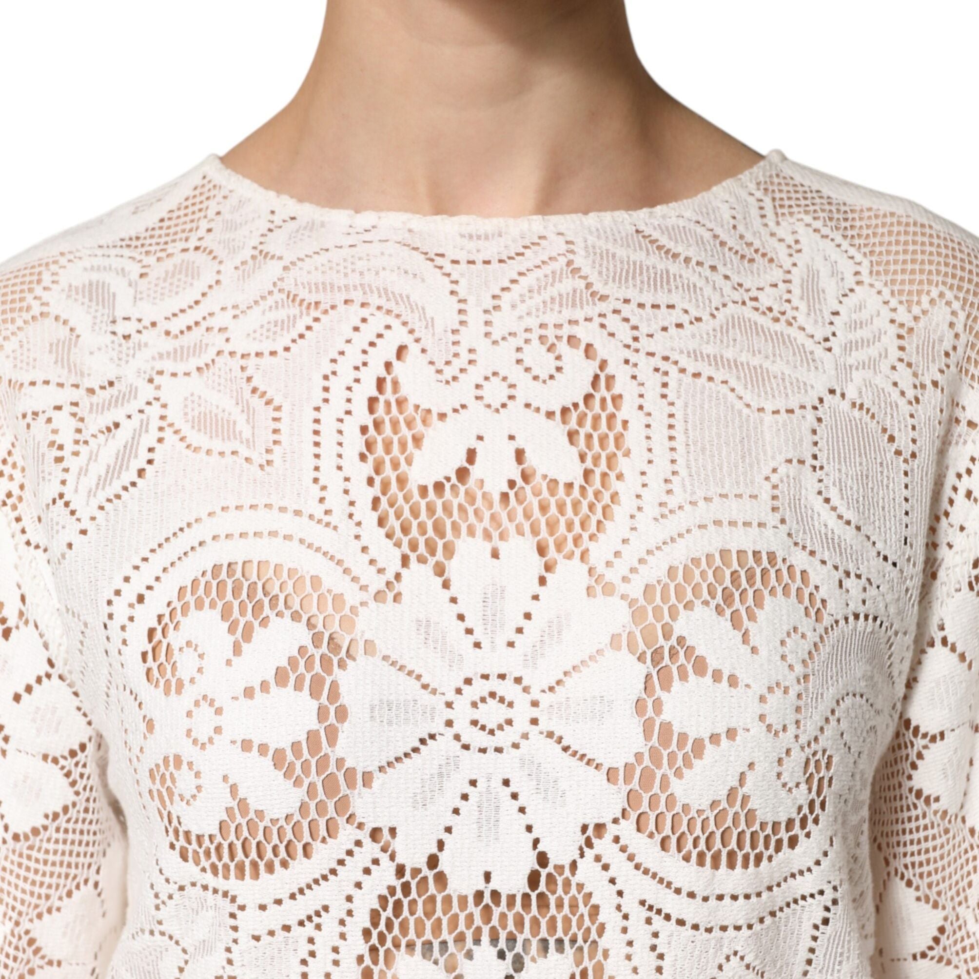 Dolce & Gabbana White Embroidery Lace Cotton Blouse Top