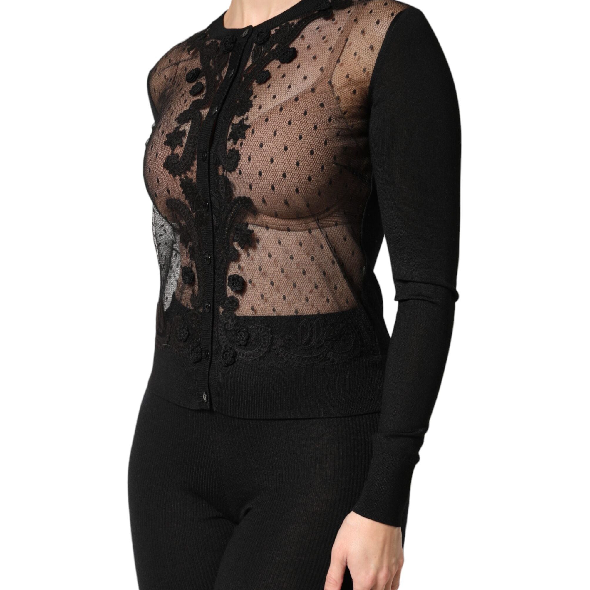 Dolce & Gabbana Black Sheer Button Down Cardigan Sweater